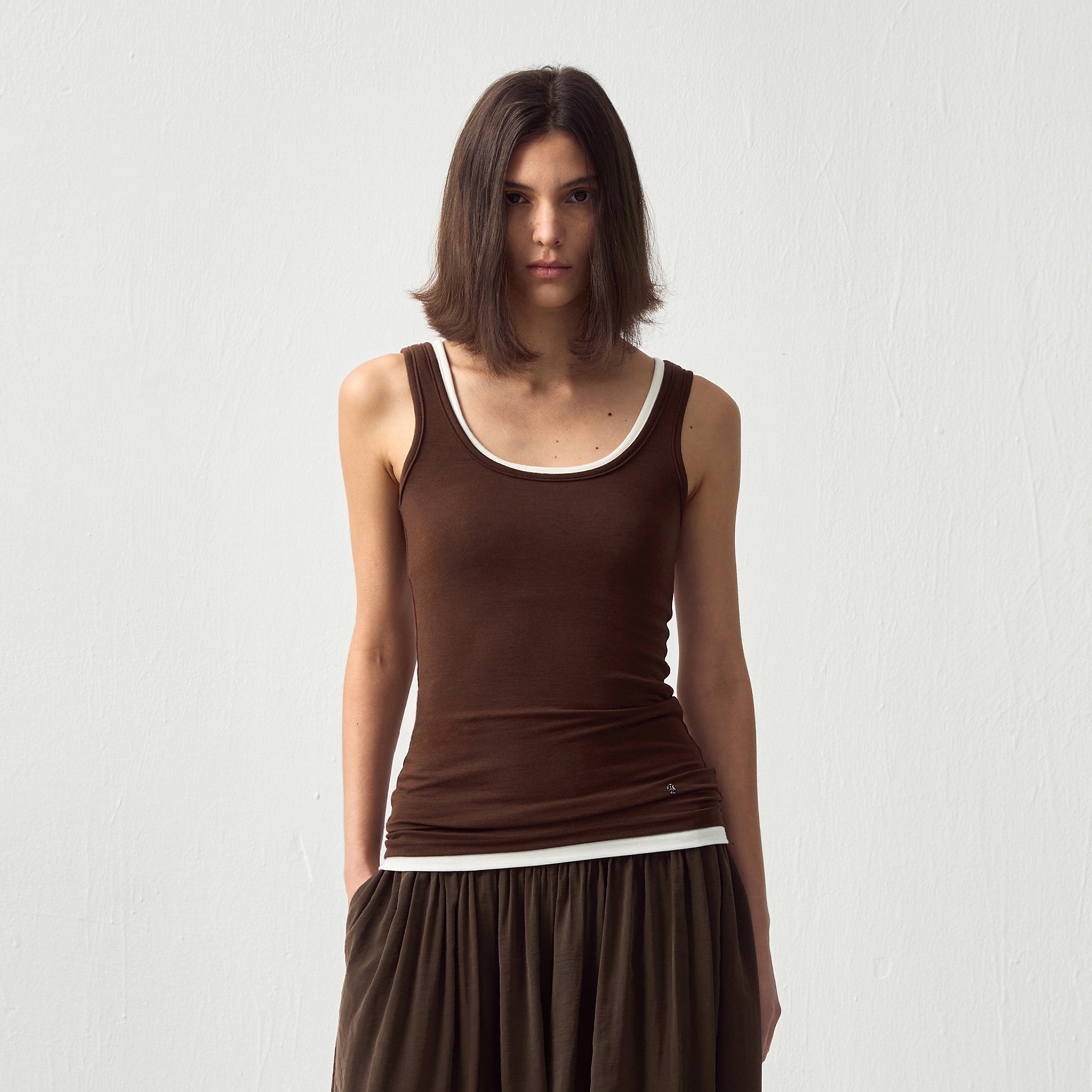 CUBIC Lyocell Wool Blend U-Neck Fitted Tank-11