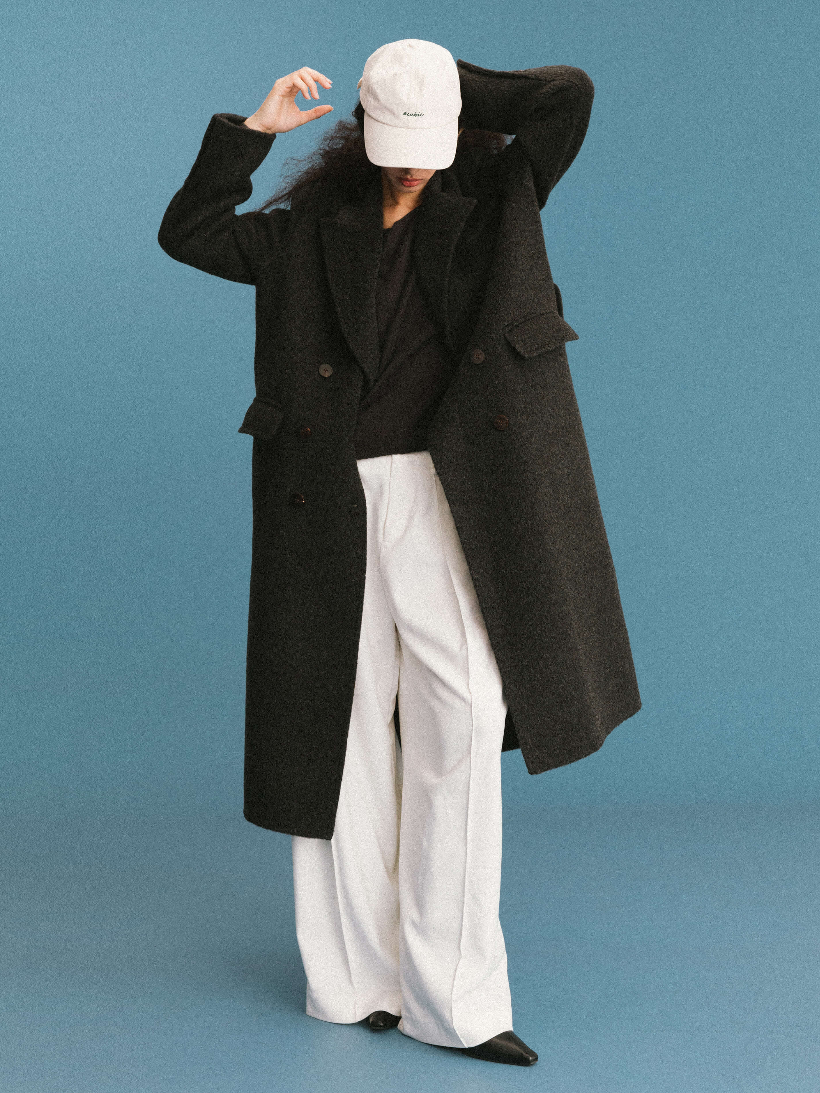 ONE BY CUBIC Straight Wool Blend Long Coat-12