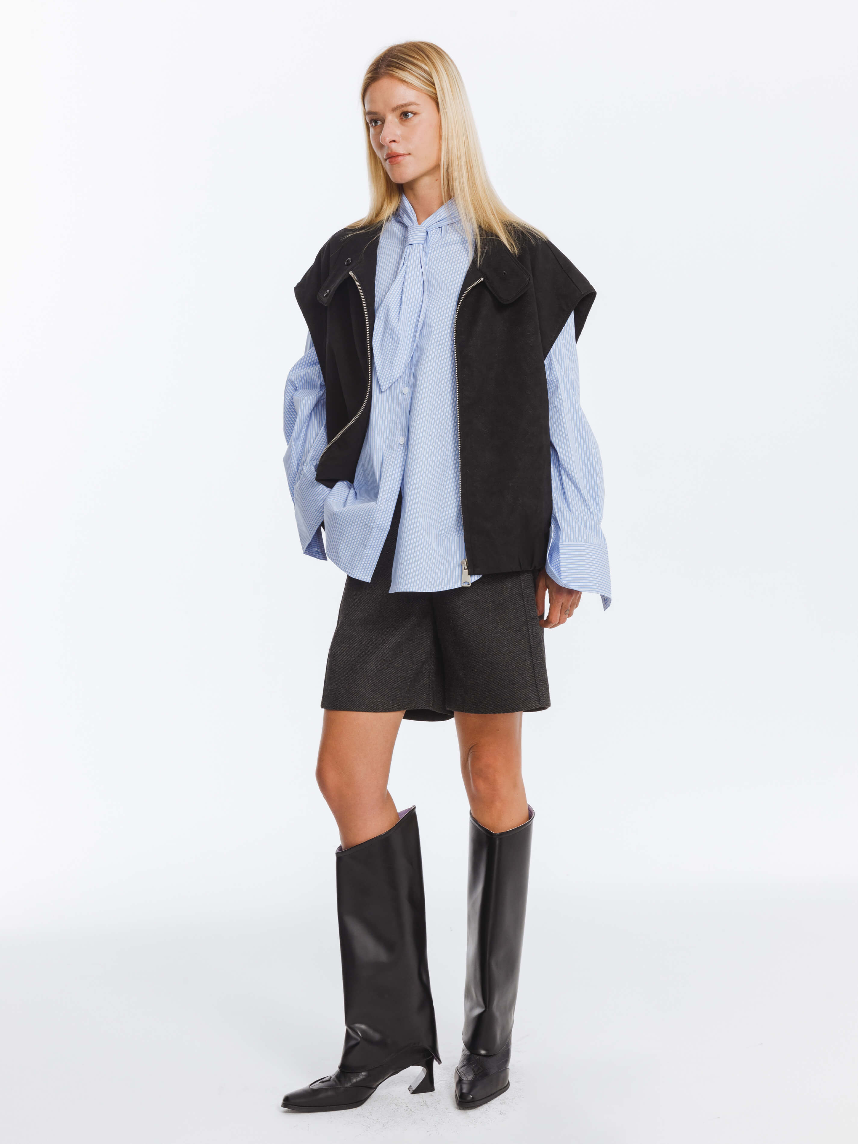 Loose Dropped Shoulder Waistcoat with Stand-up Collar-11