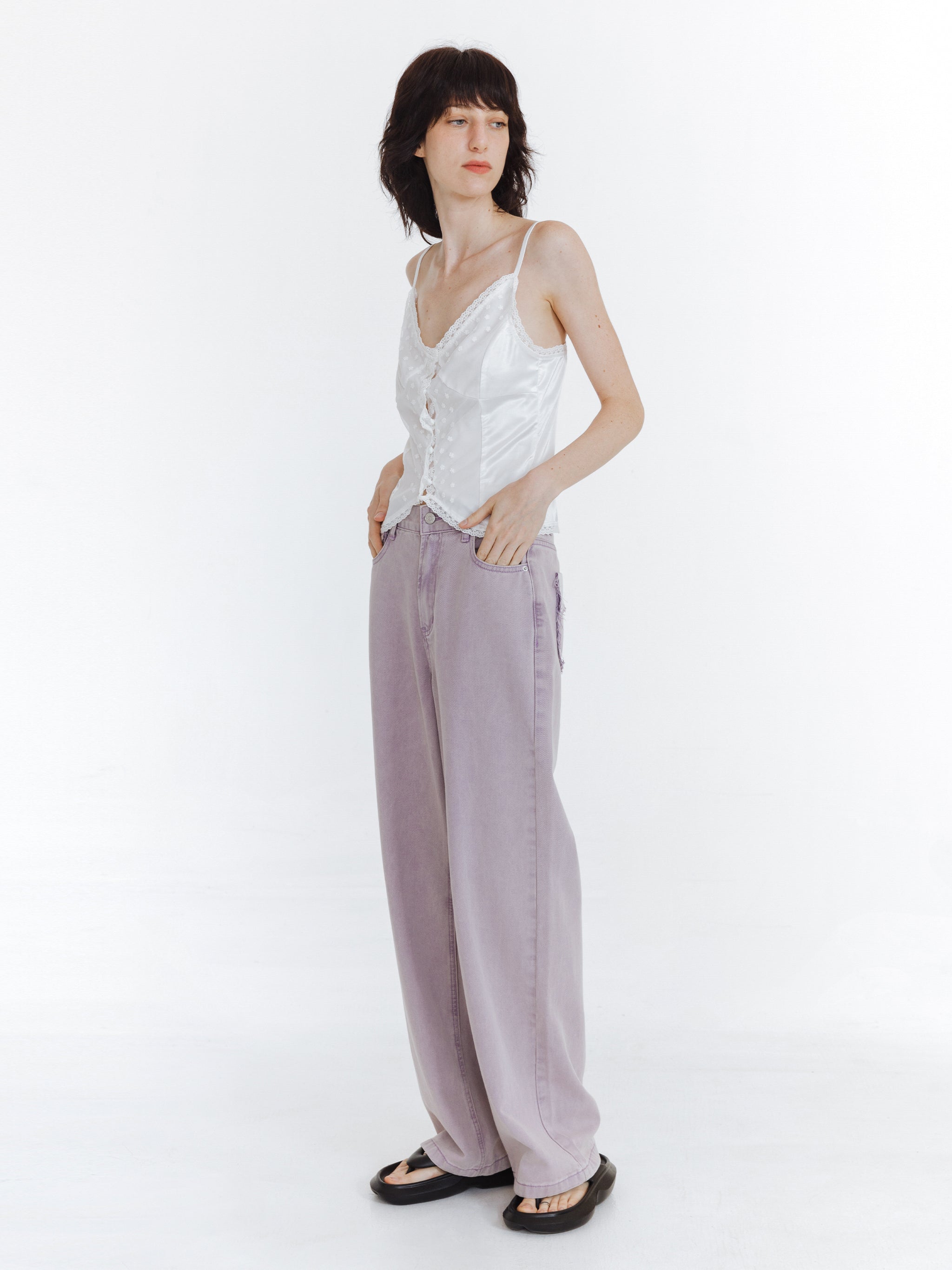 High Waist Loose Straight Washed Jeans-12