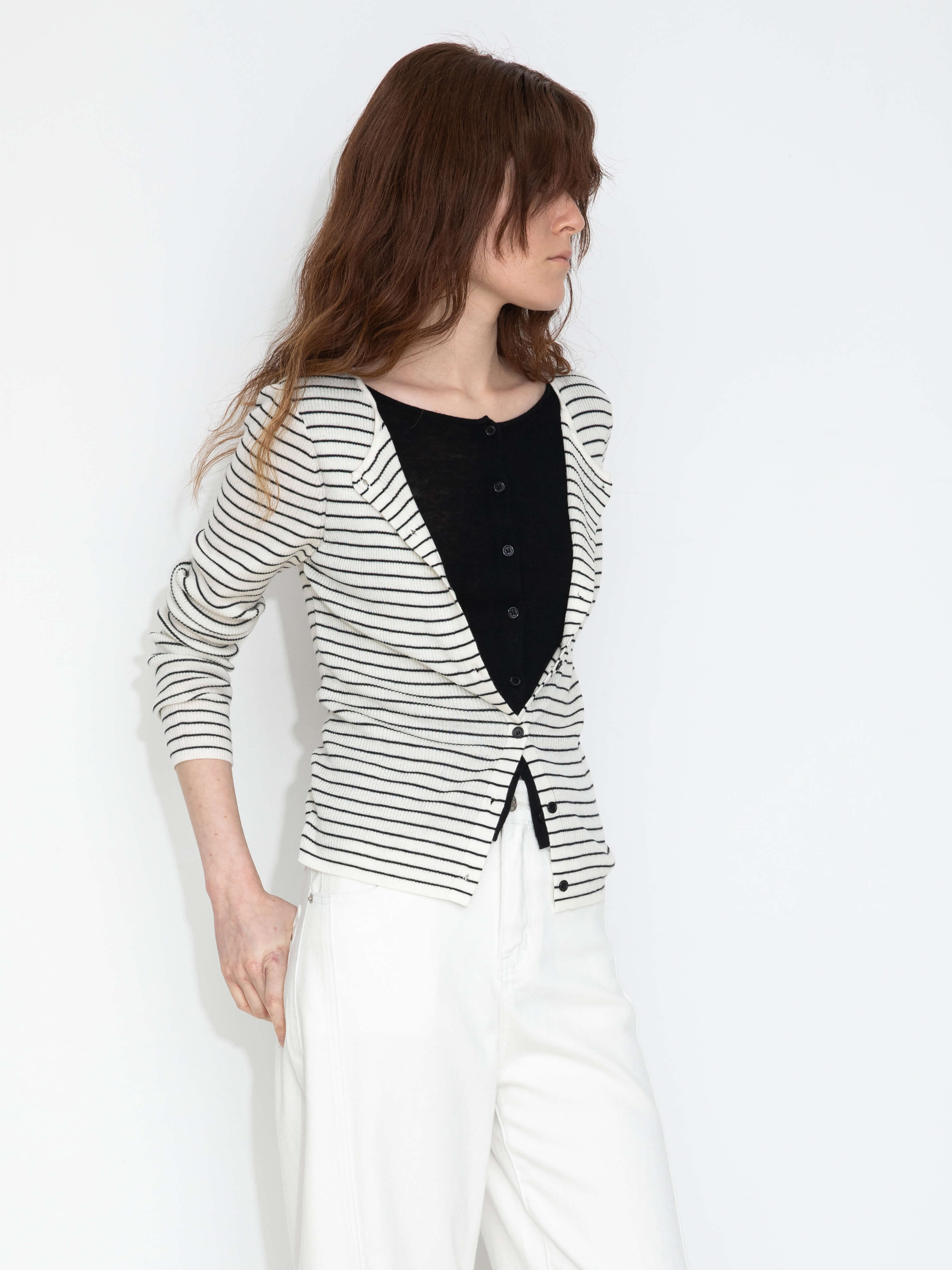 Slim-Fit Long Sleeve Layered Knit Cardigan-11