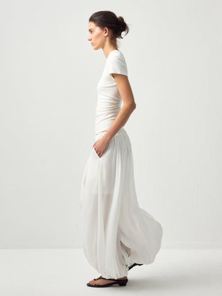 Pleated Balloon-Leg Elastic-Waist Trousers
