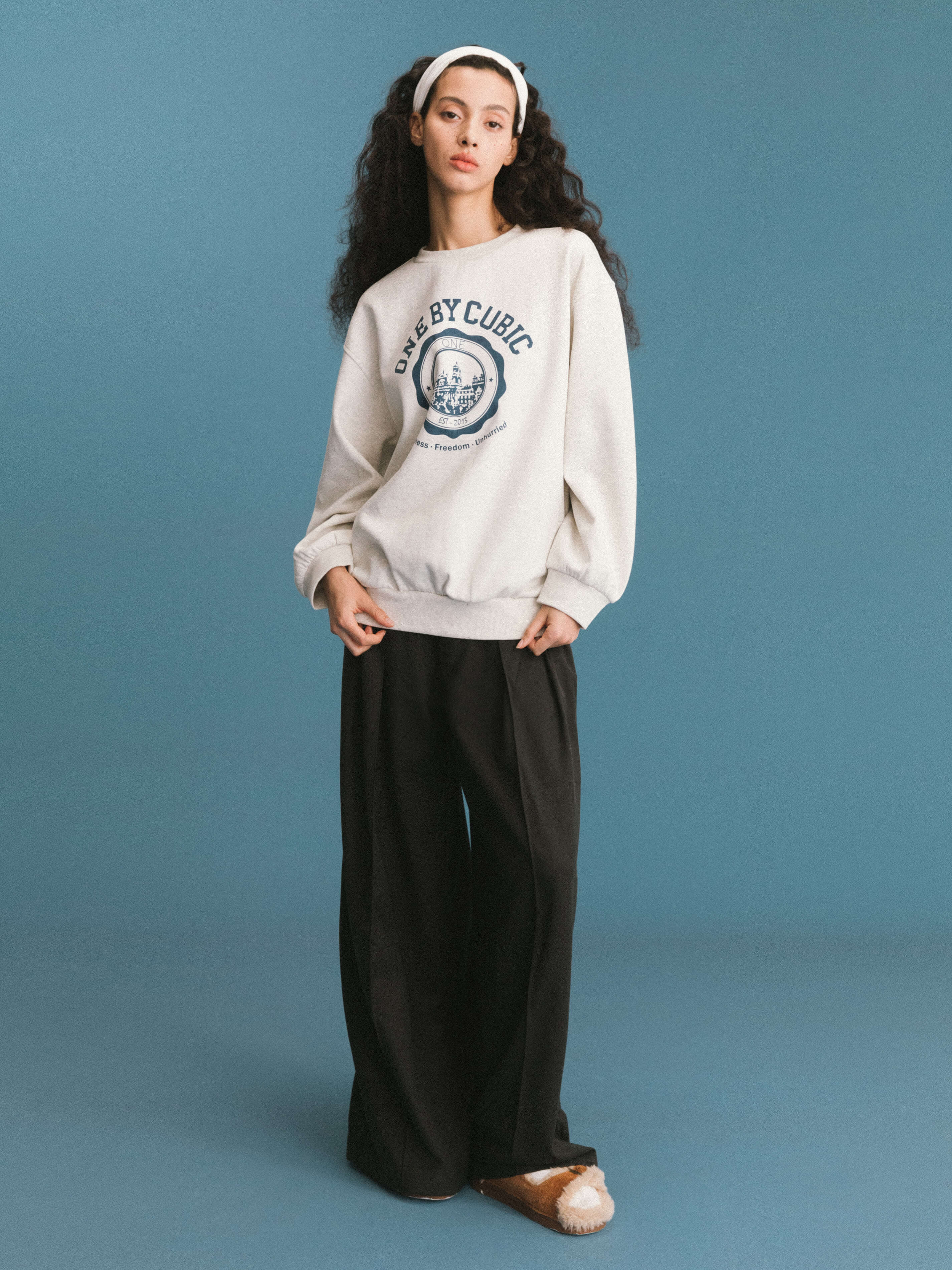 ONE BY CUBIC Pleated Wide Leg Wool Blend Trousers-11