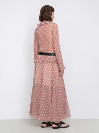 Asymmetrical Flowy Check Maxi Skirt-Red