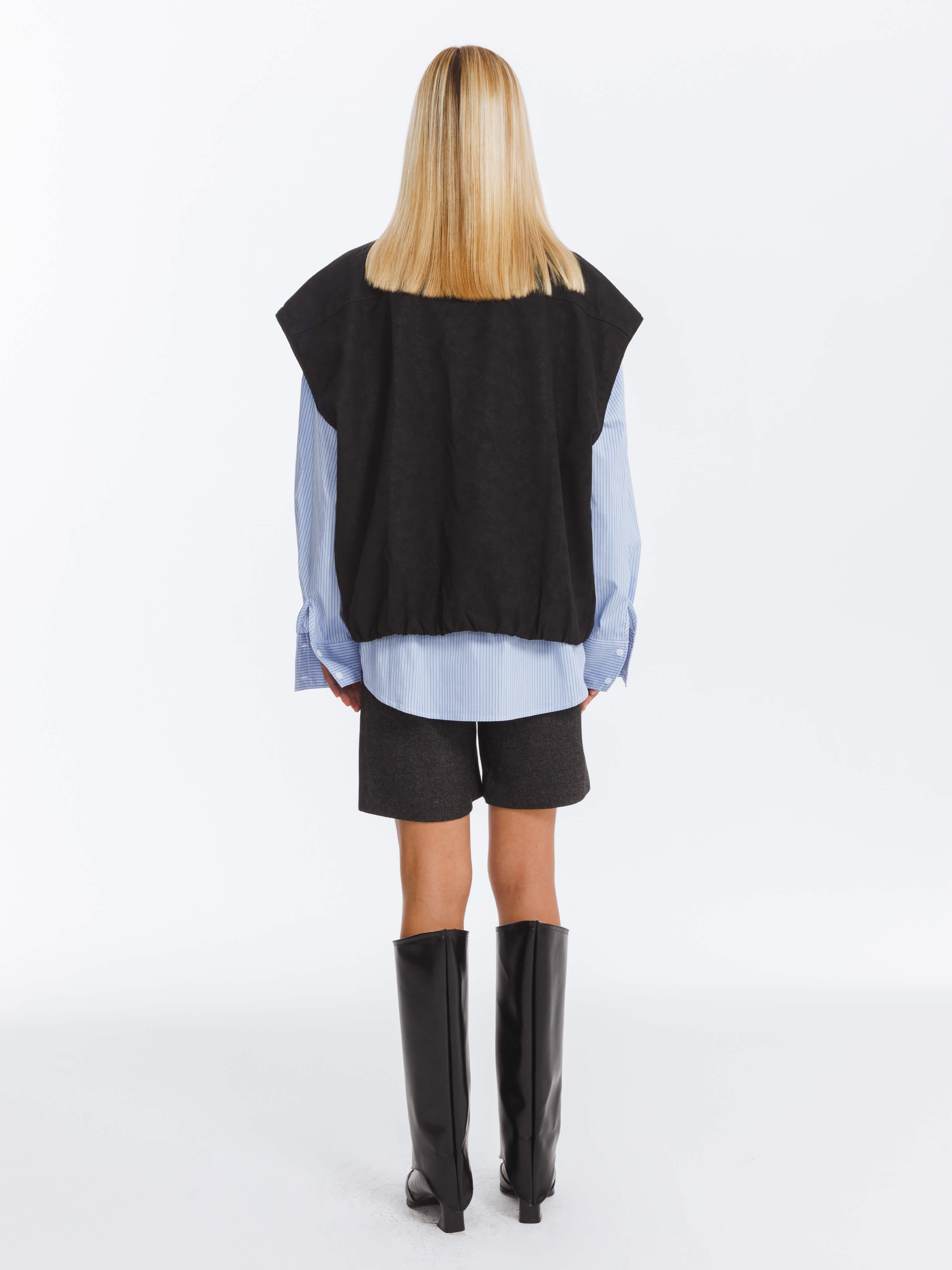 Loose Dropped Shoulder Waistcoat with Stand-up Collar-12
