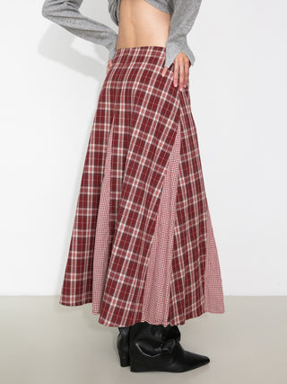 100% Cotton Patchwork Check A-Line Maxi Skirt