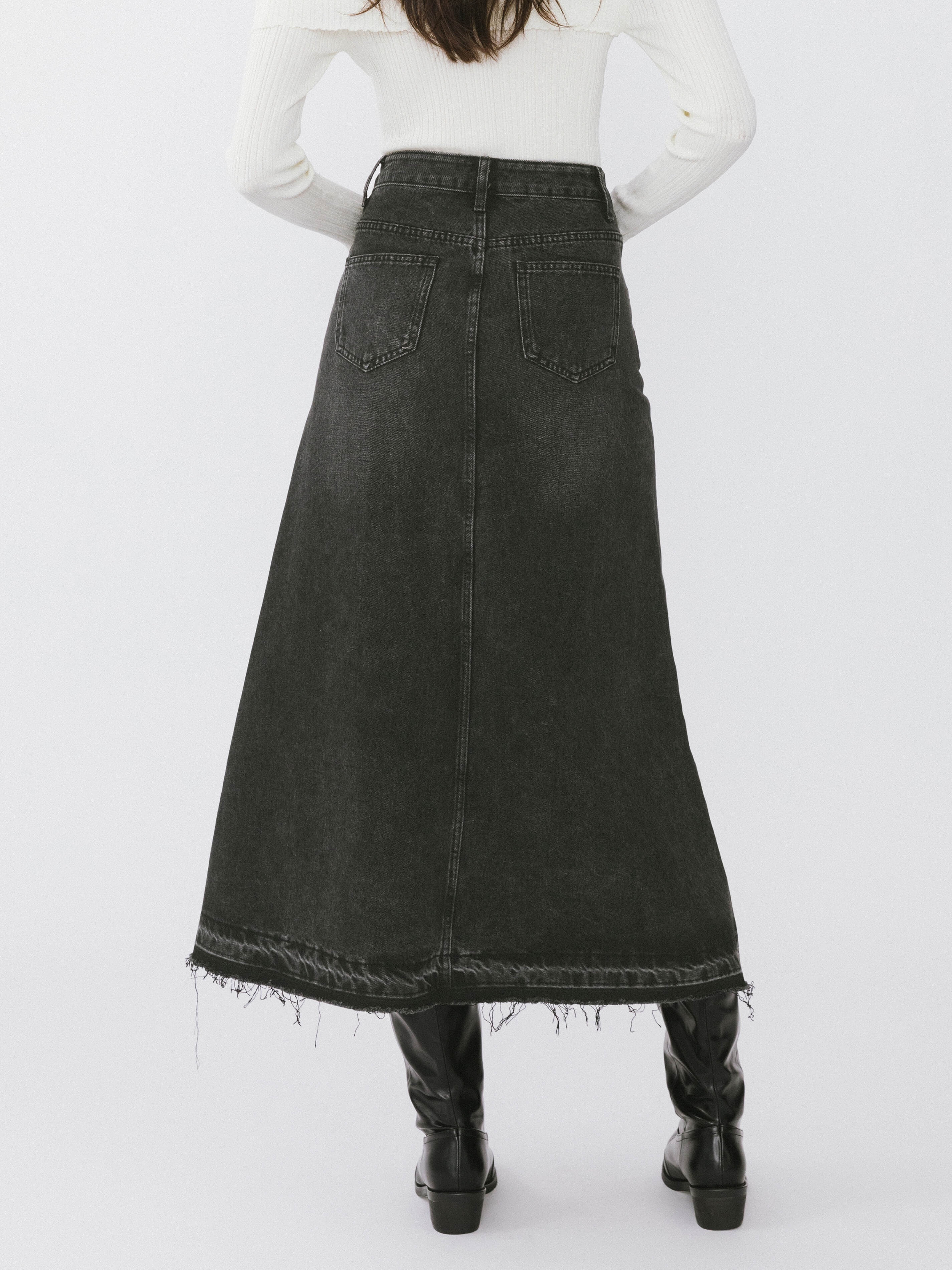A-line Denim Maxi Skirt-13