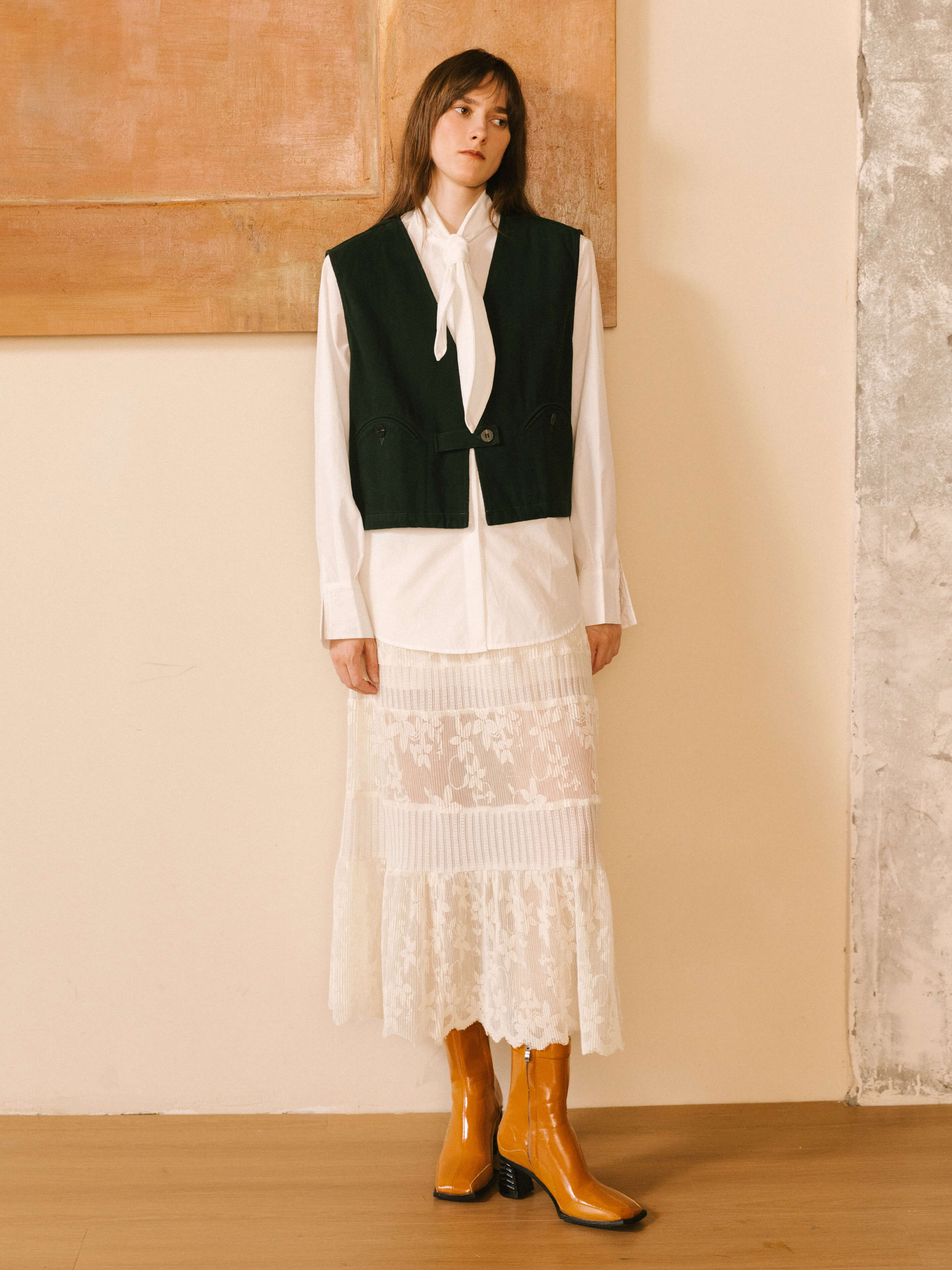Cropped Double Breasted Twill Waistcoat-13