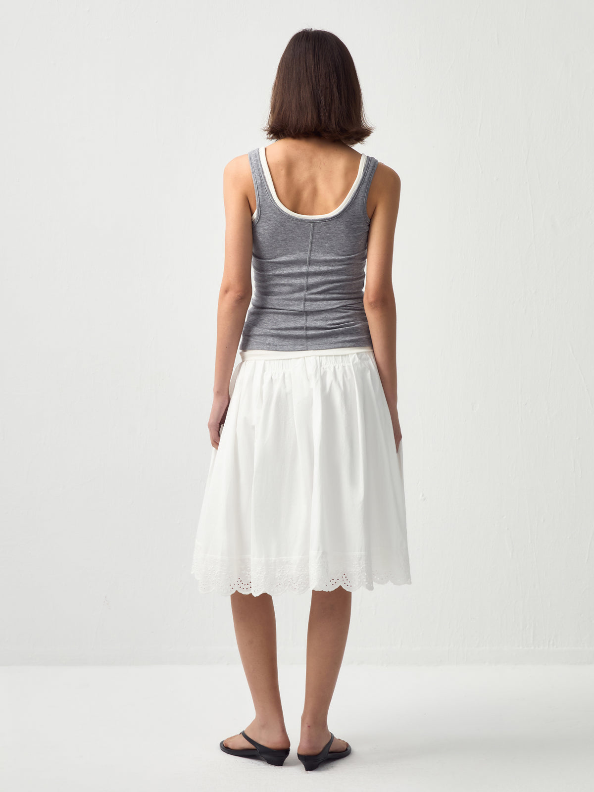 Embroidered A-Line Cotton Midi Skirt-12