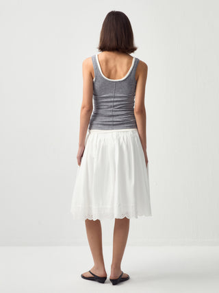 Embroidered A-Line Cotton Midi Skirt