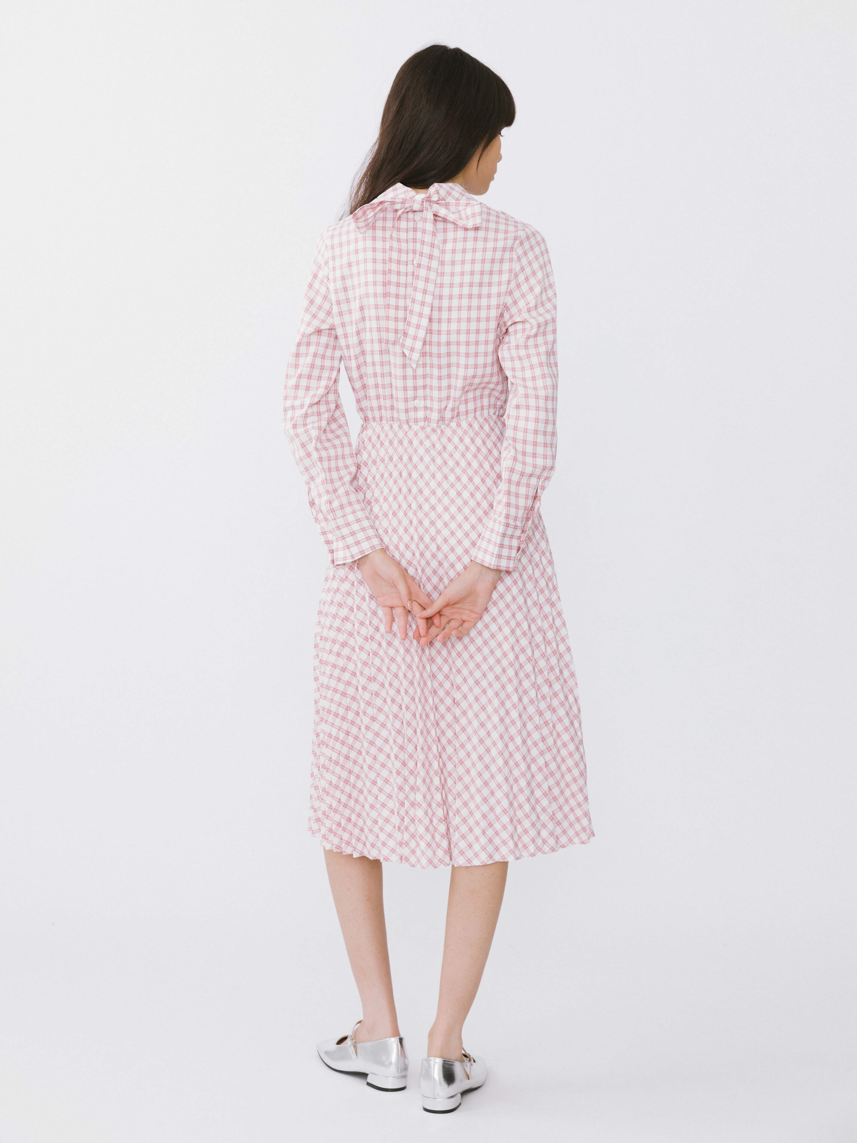 Tartan Neck Tie A-line Dress-13