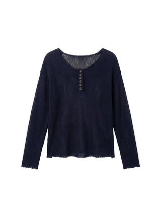 CUBIC Button Detail Open-Knit Top