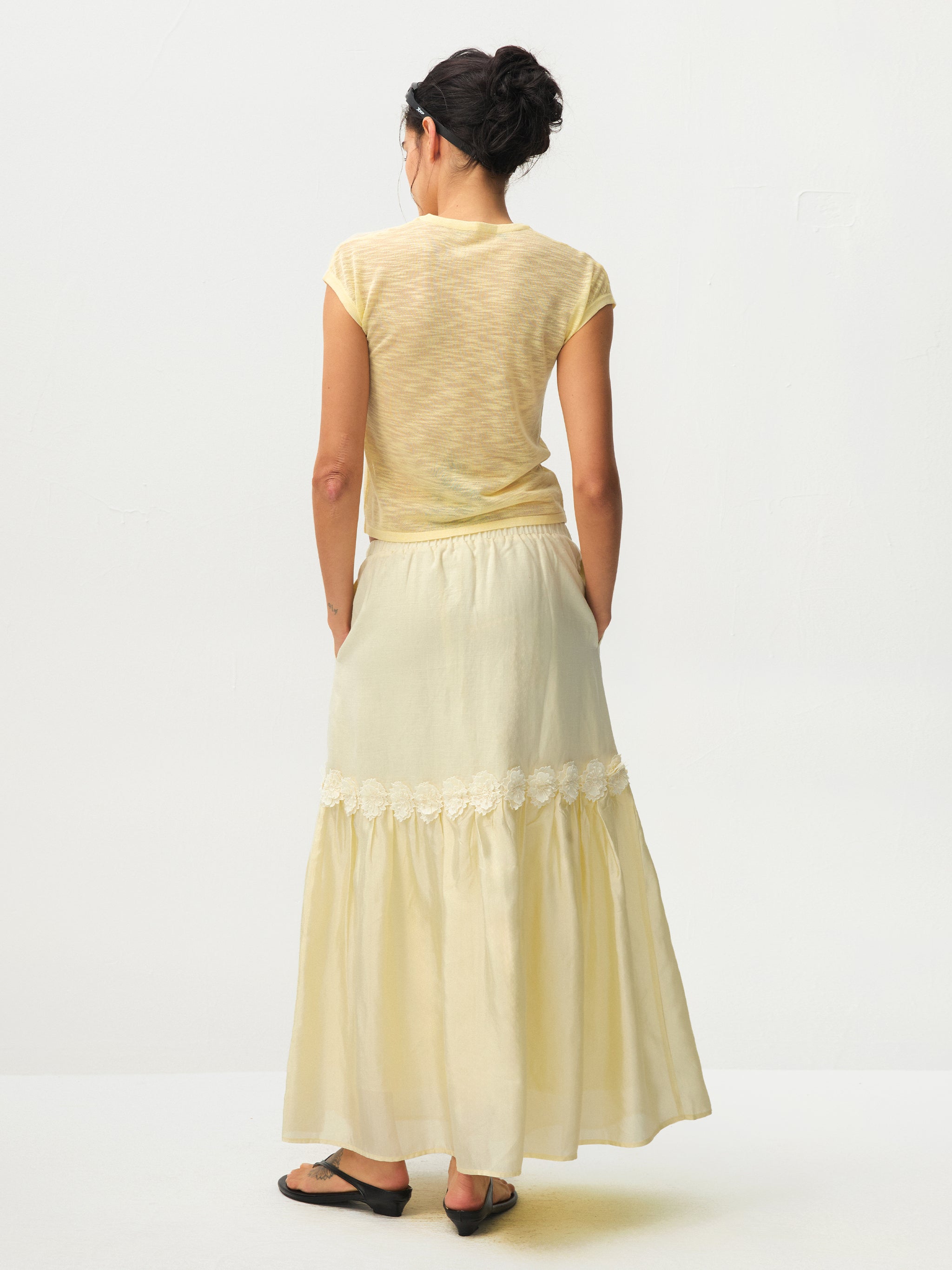 CUBIC Floral Appliqué Tiered Maxi Skirt-12