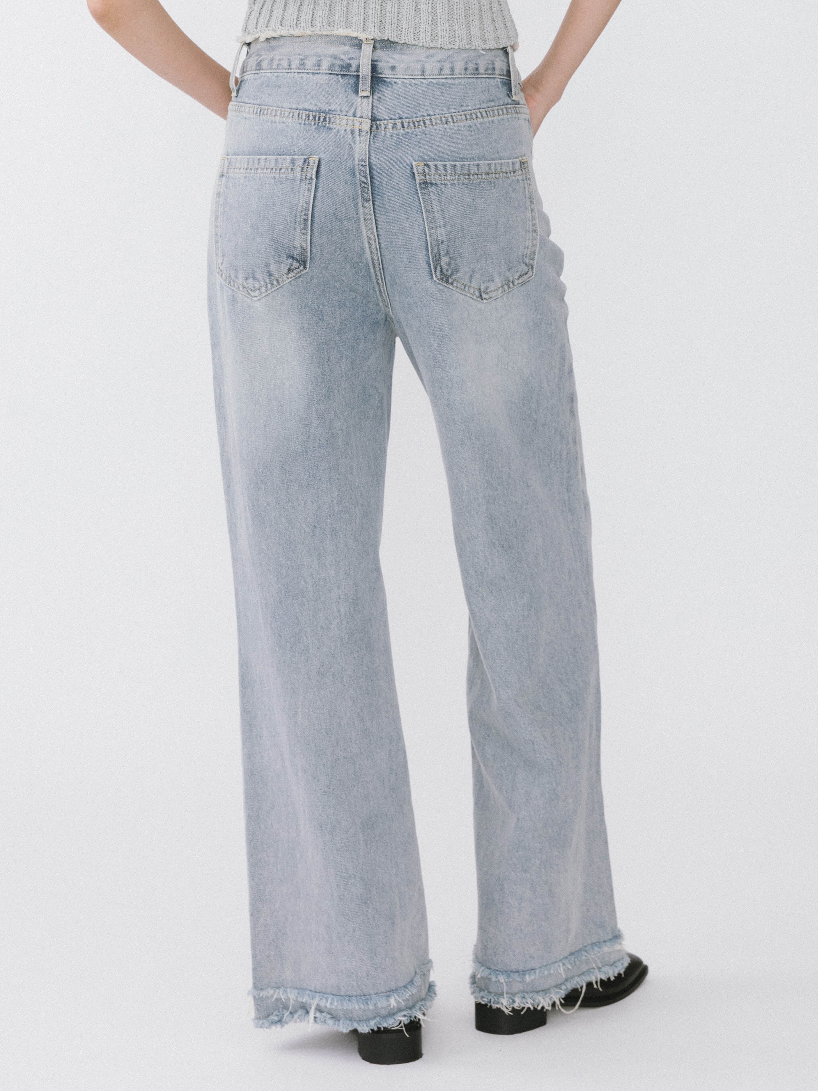 Raw Edge Wide Leg Jeans-12