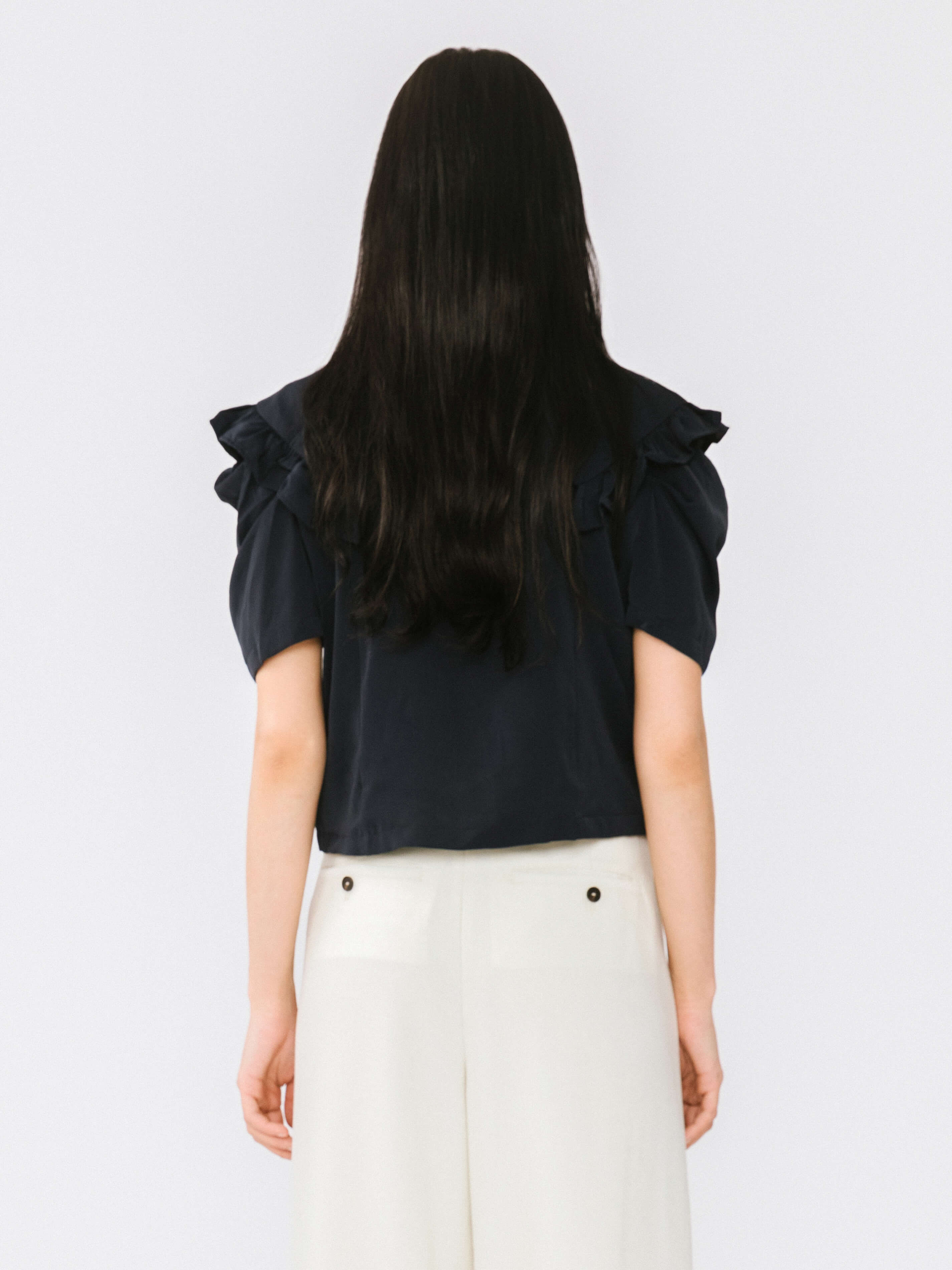 Large Lapel Strass Puff Sleeves T-shirt-12