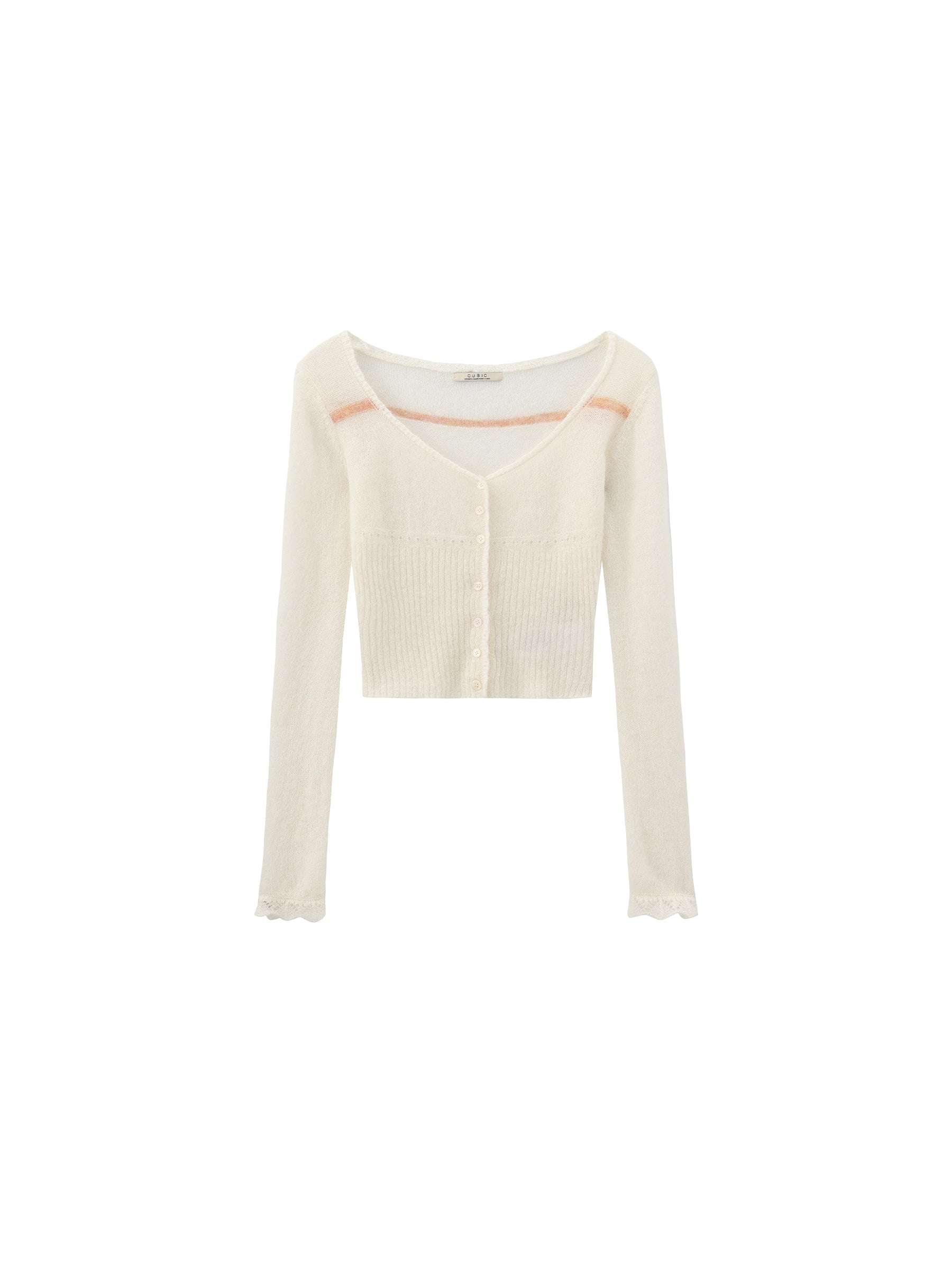 CUBIC Contrast Wool Blend Lace Cardigan-12