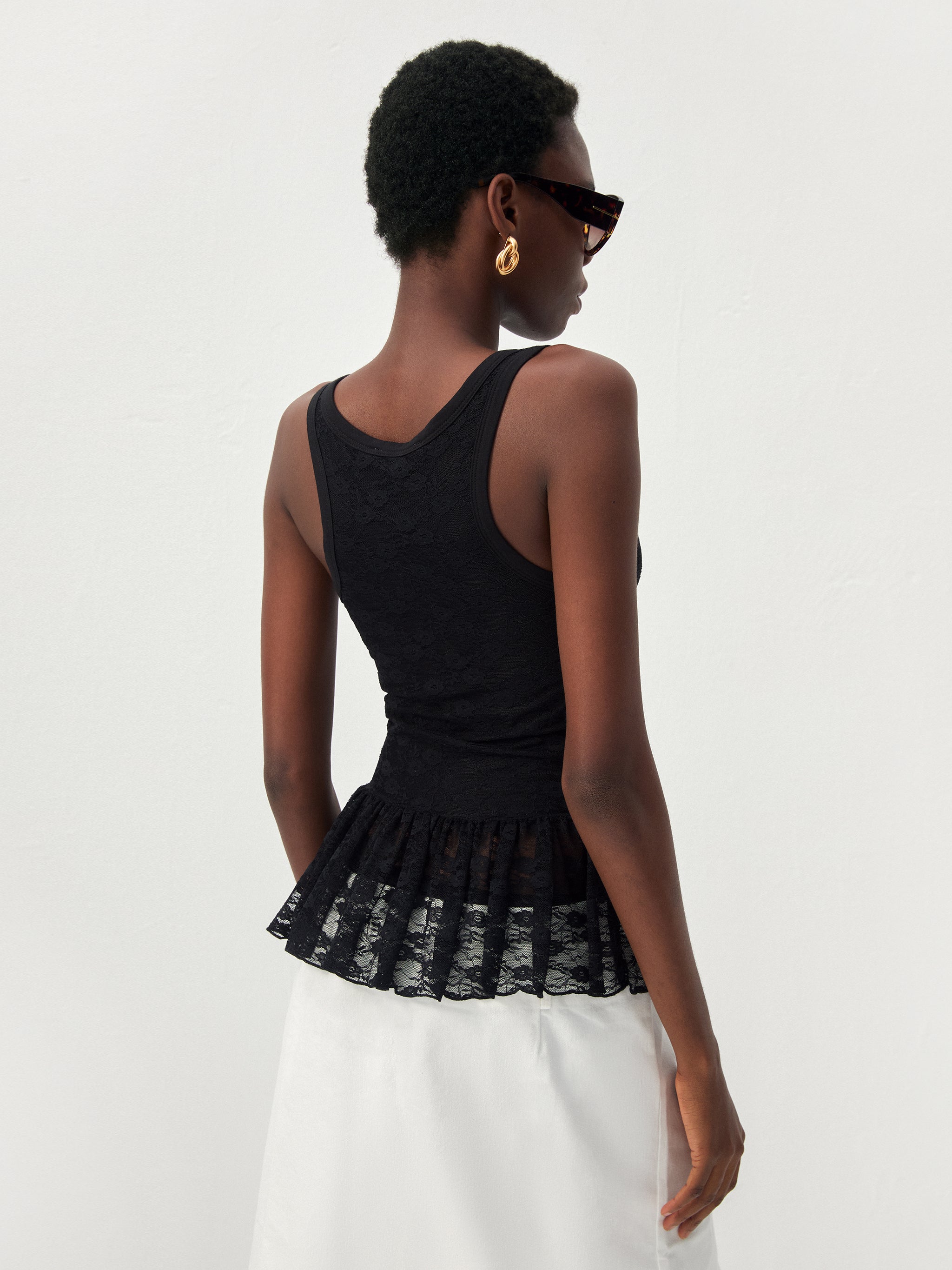 CUBIC Lace V-Neck Peplum Tank Top-12