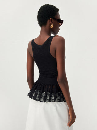 CUBIC Lace V-Neck Peplum Tank Top