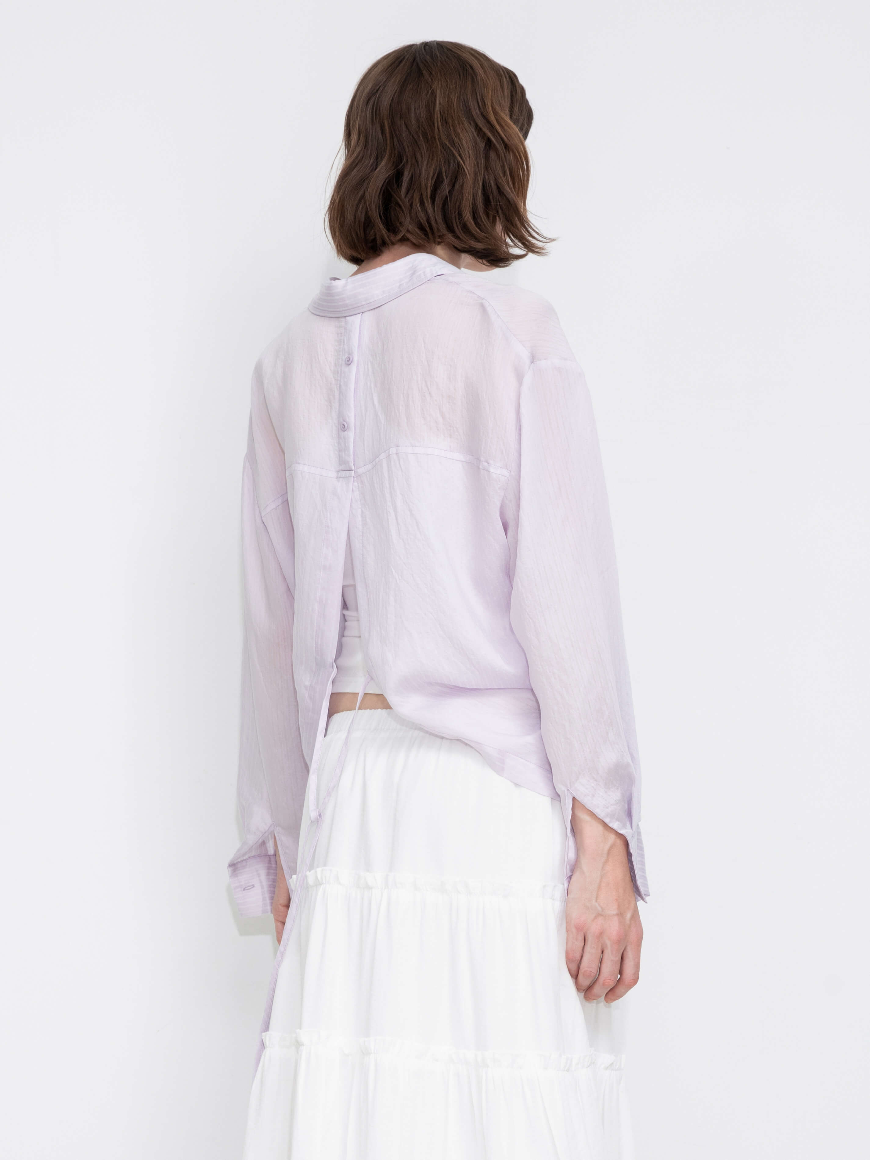 Semi-Sheer Oversized Striped Pattern Shirt-13