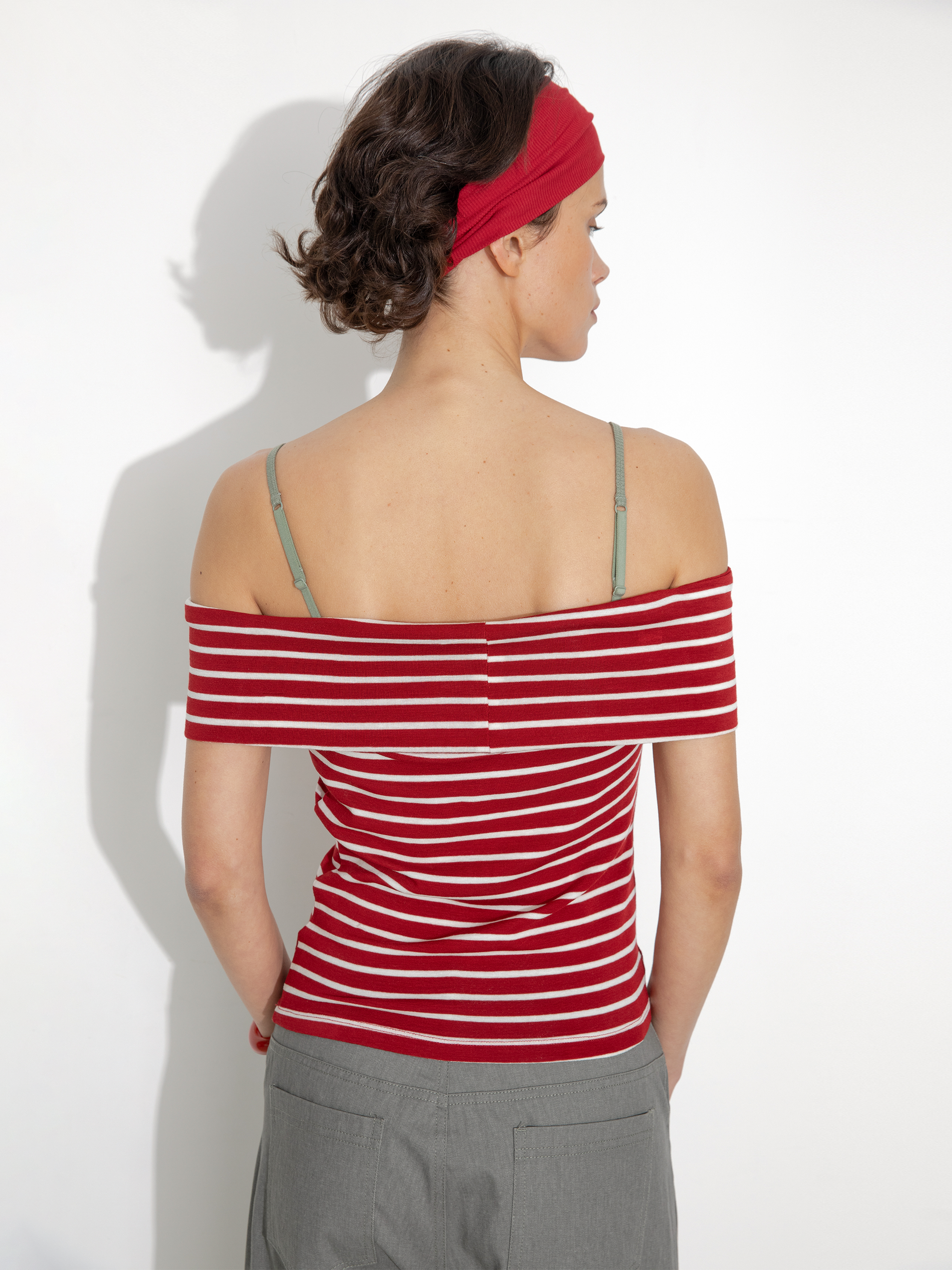 Striped Off-Shoulder Short-Sleeve Top-12