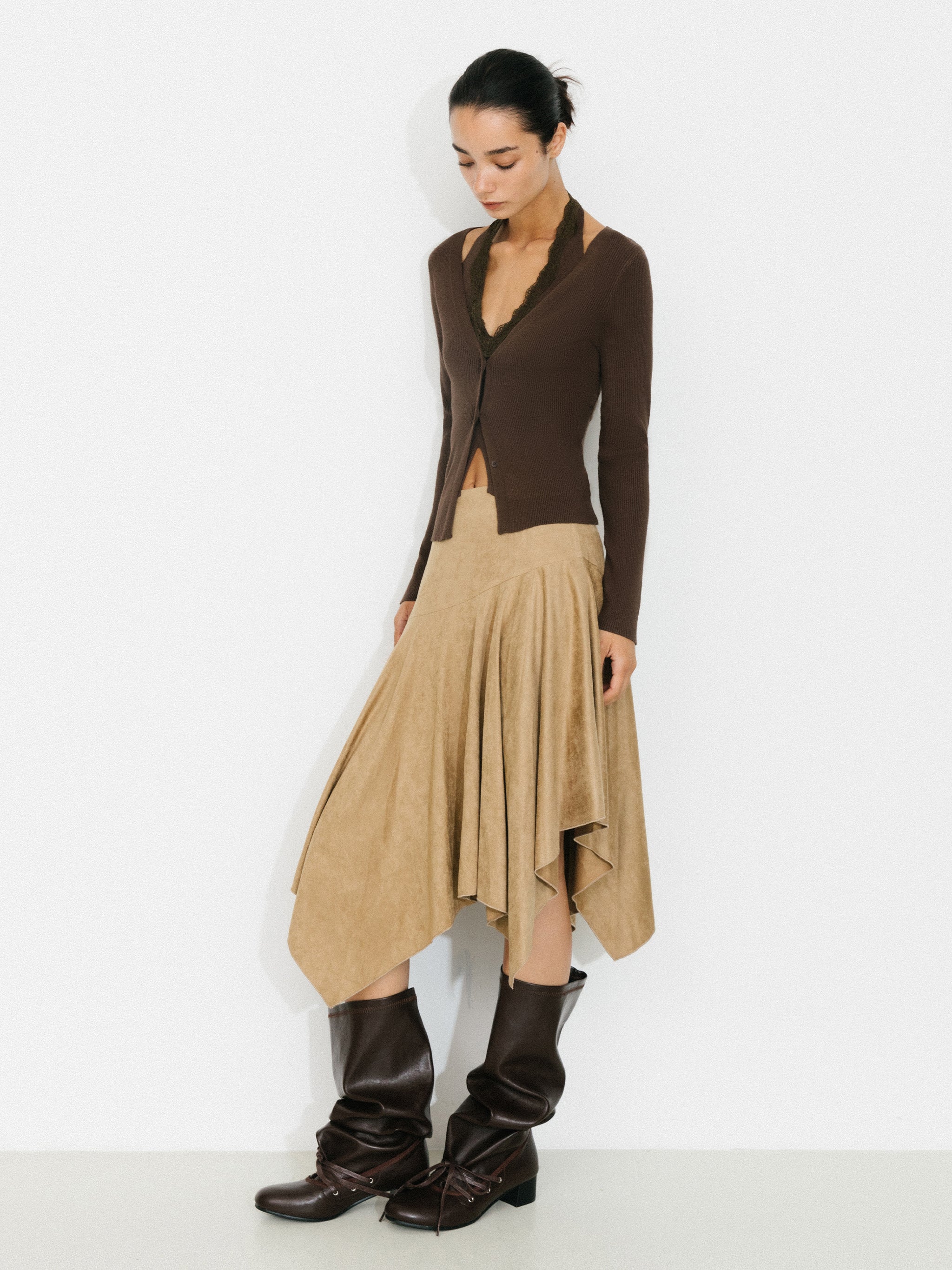 Layered Look Halter Neck Slim-Fit Knit Cardigan-12