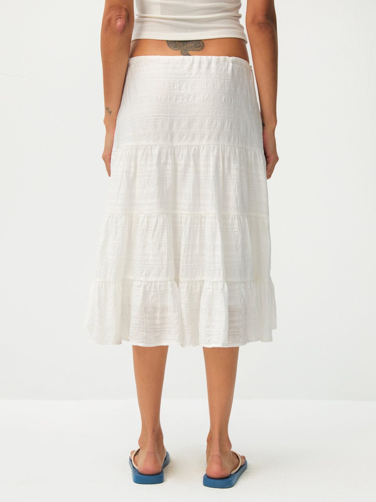 CUBIC Lyocell Linen Blend Tiered Striped Midi Skirt-12
