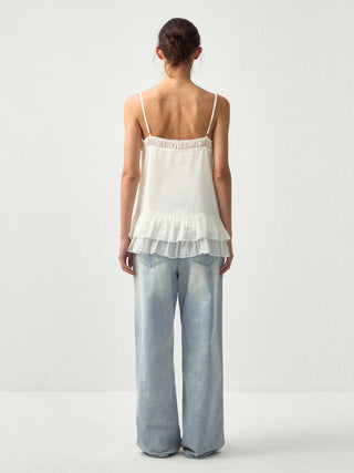 CUBIC Lace V-Neck Ruffle Floral Camisole