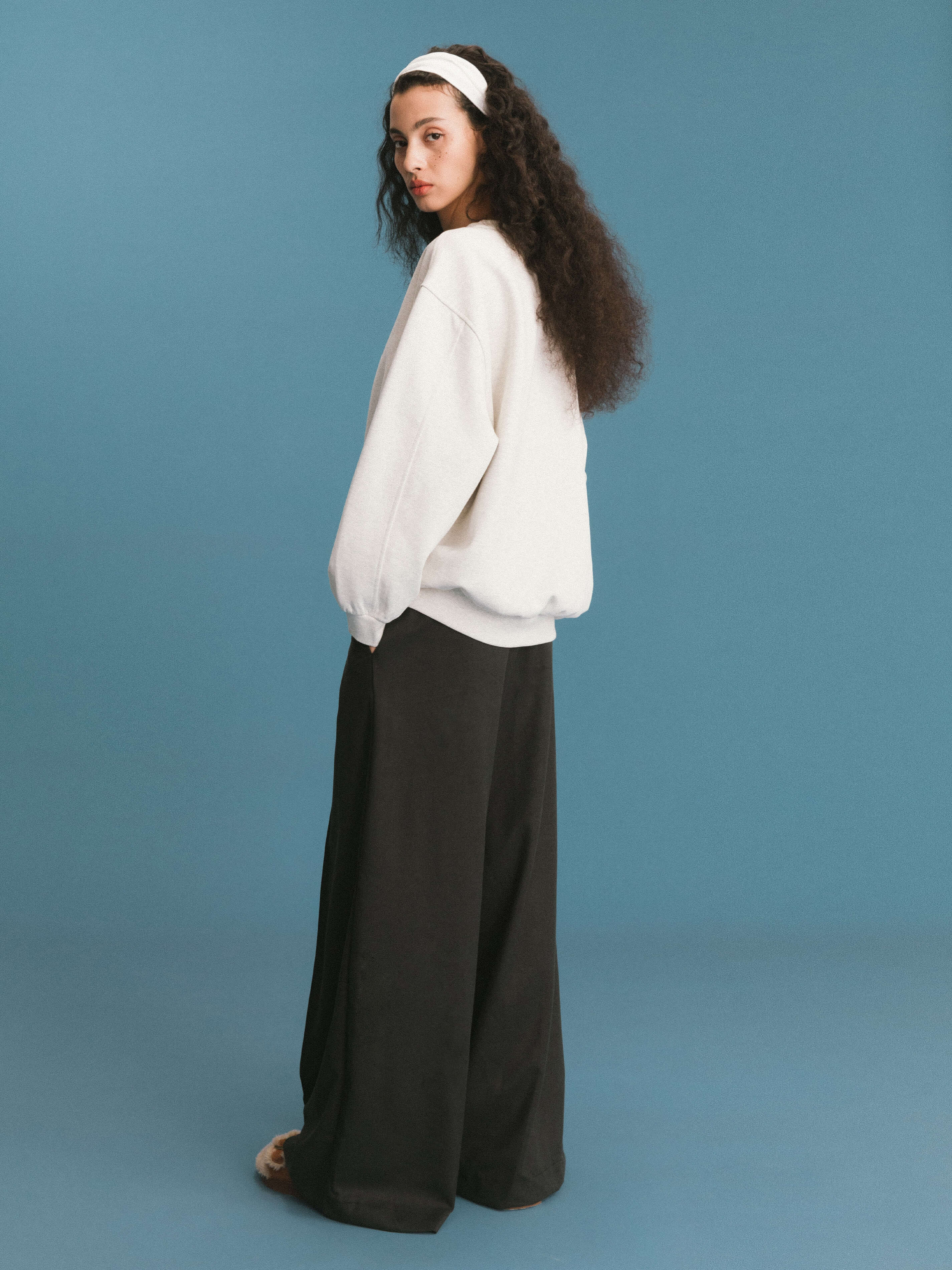 ONE BY CUBIC Pleated Wide Leg Wool Blend Trousers-13