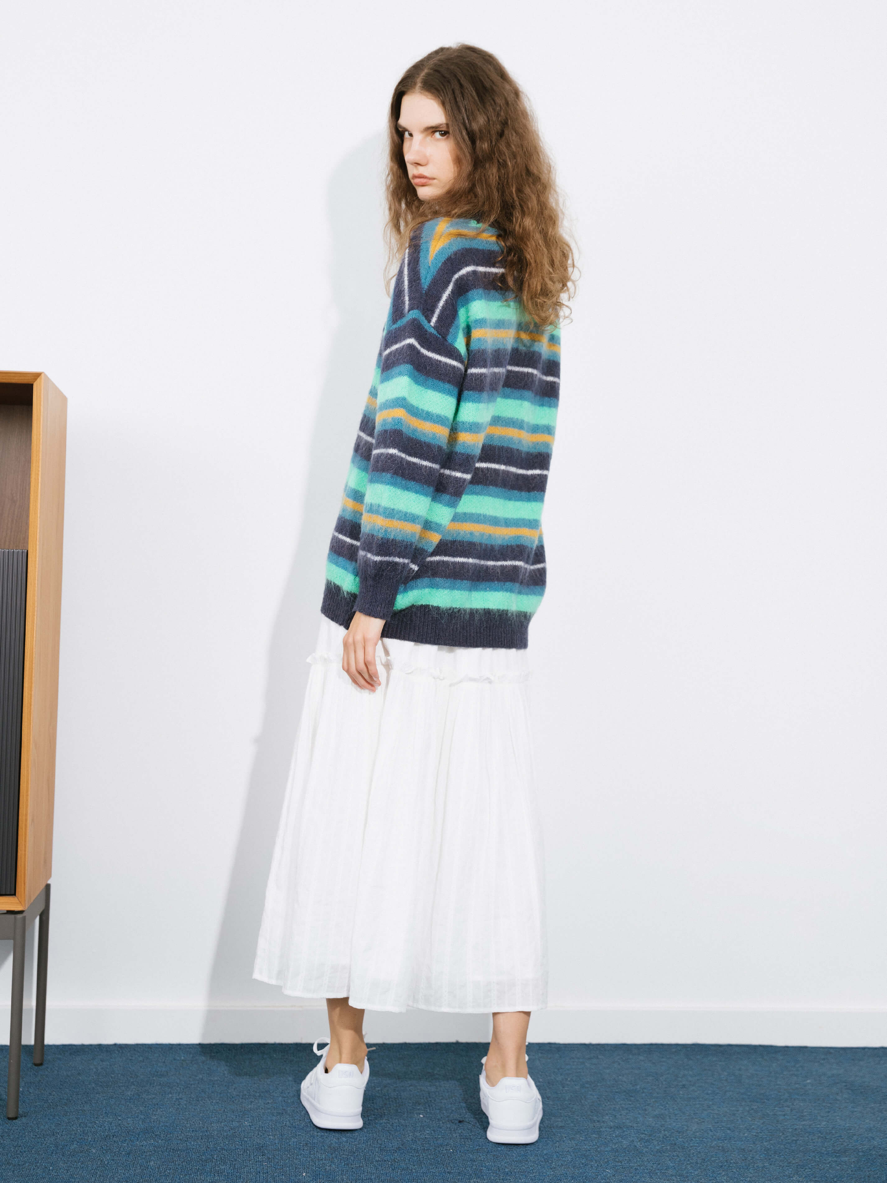Fluffy Striped Oversized Knit Sweater-12
