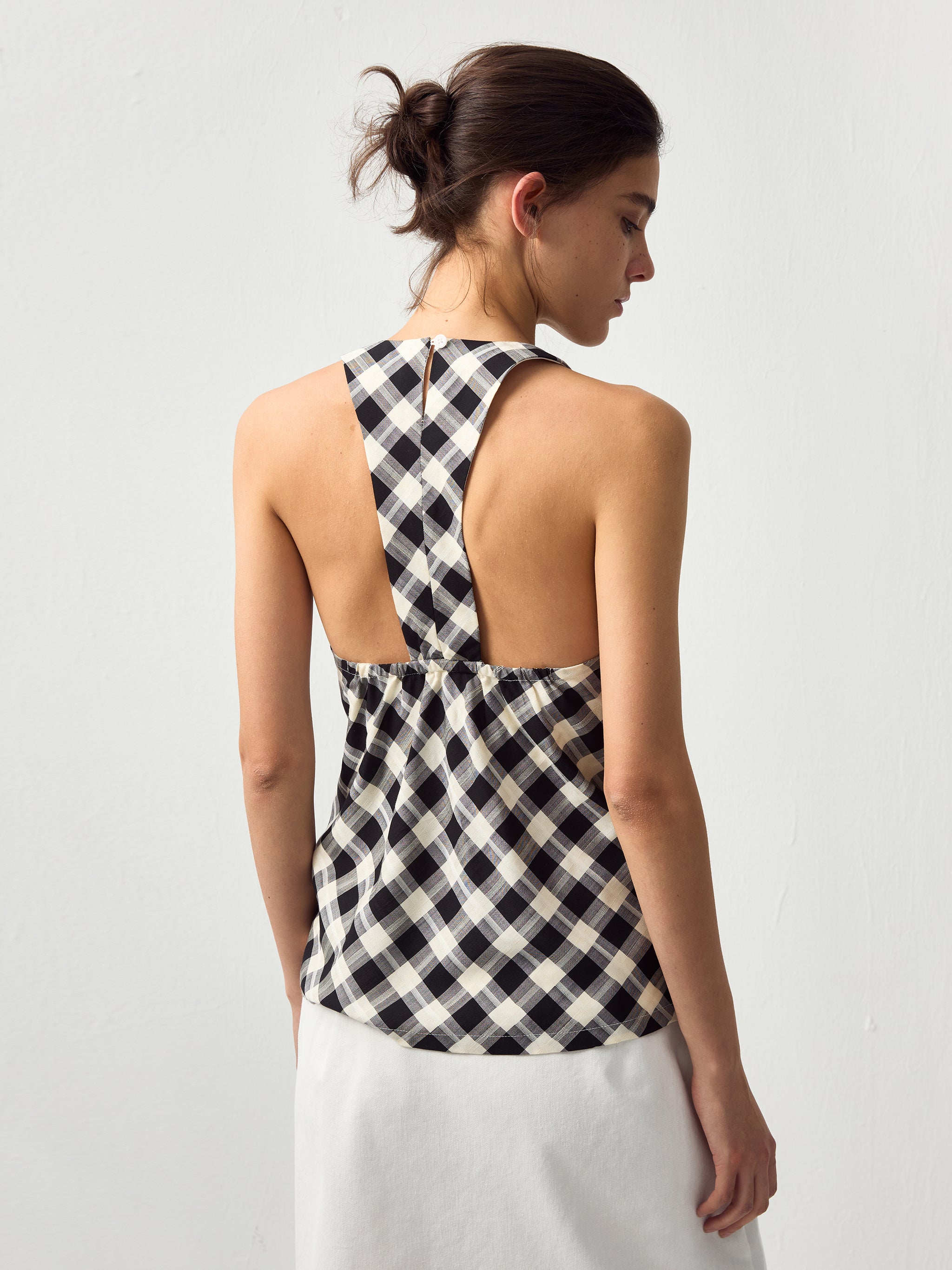 CUBIC Linen Blend Halter Check Top-12