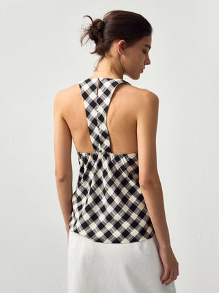CUBIC Linen Blend Halter Check Top
