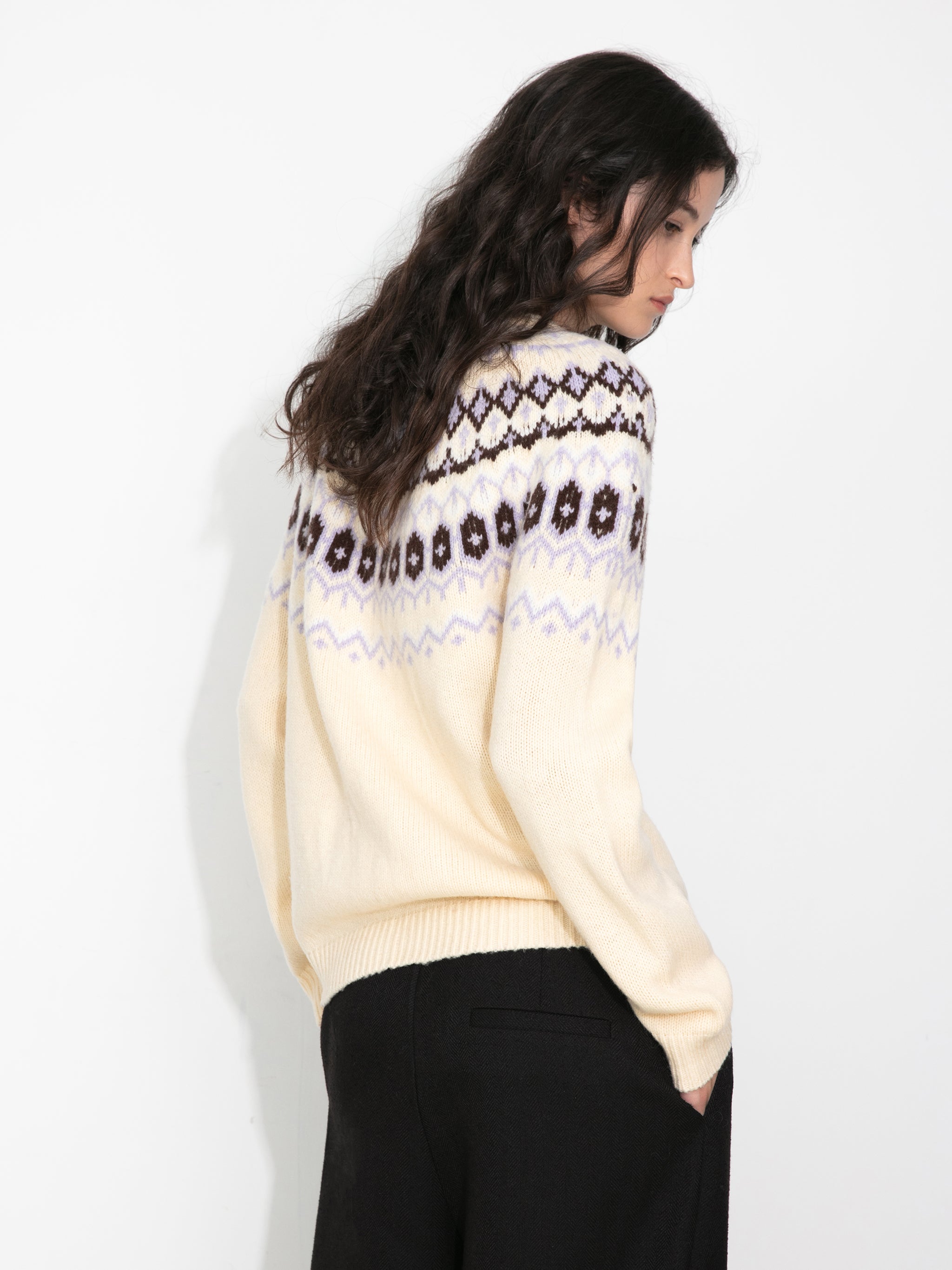 100% Wool Fair Isle Wool Knit Cardigan-12