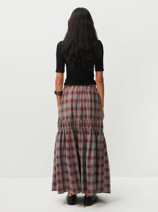 Elastic Drawstring High Waist Checked Skirt