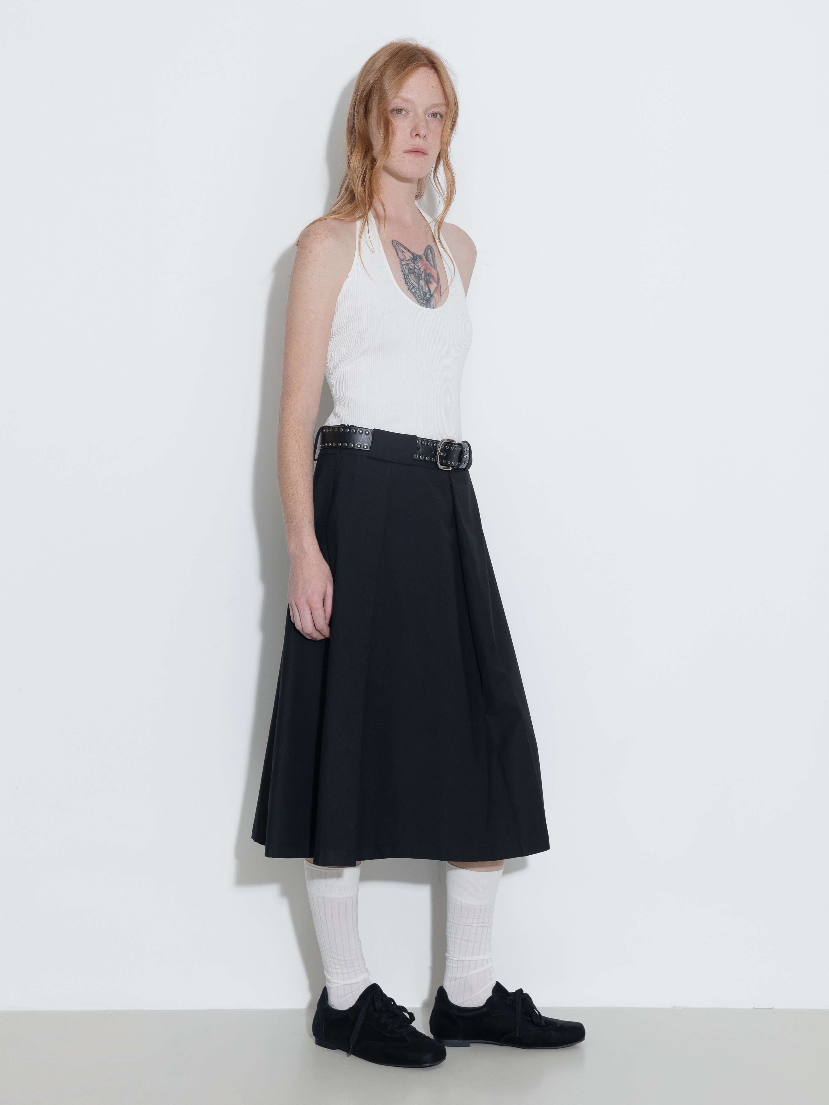 High Waist Pleated A-line Skirt-4