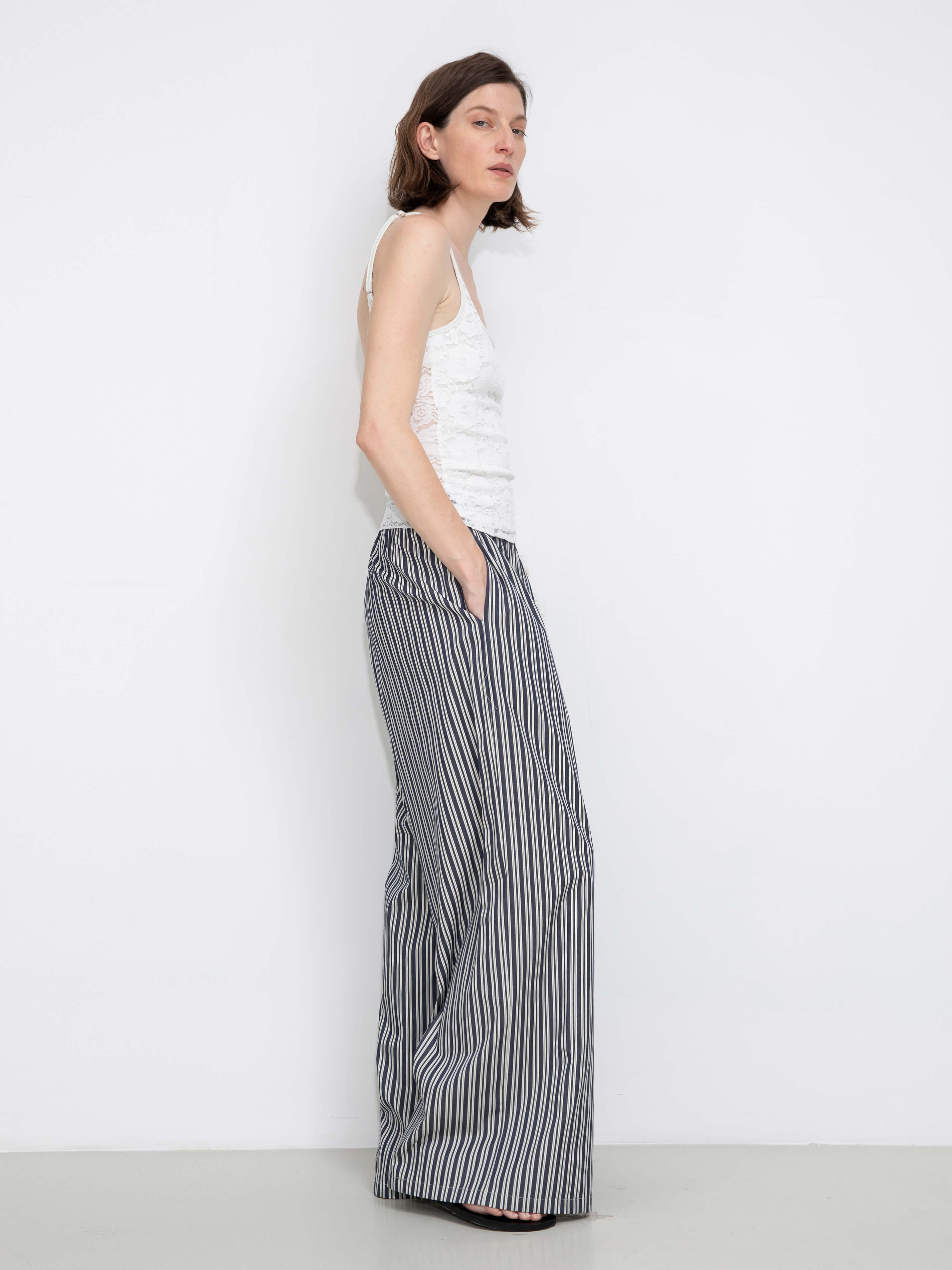 Pleated Striped Wide-Leg Trousers-9