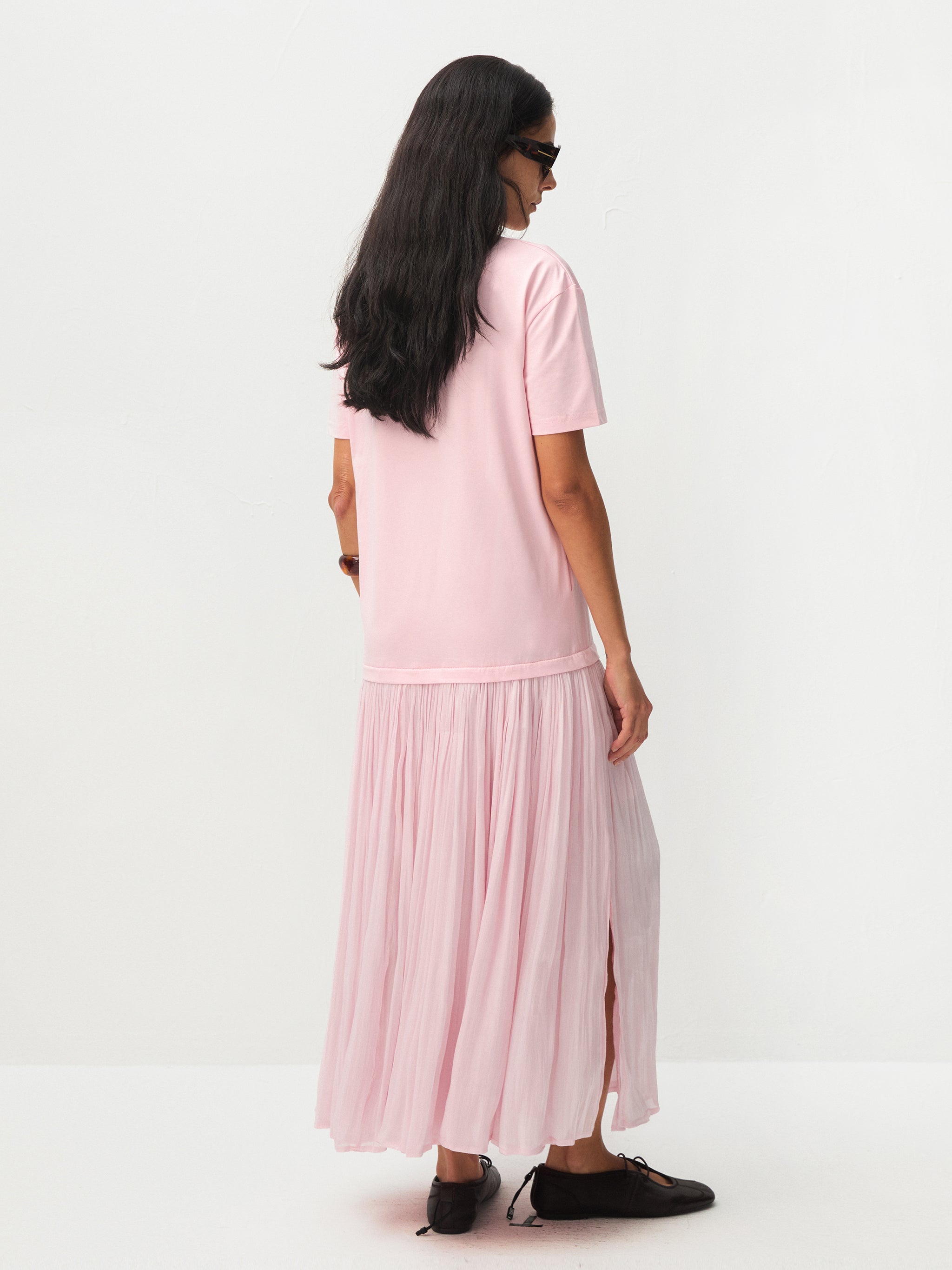 Oversized Round Neck Short Sleeve Pleated Dress-12