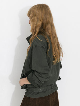 Stand-Collar Washed Twill Utility Jacket