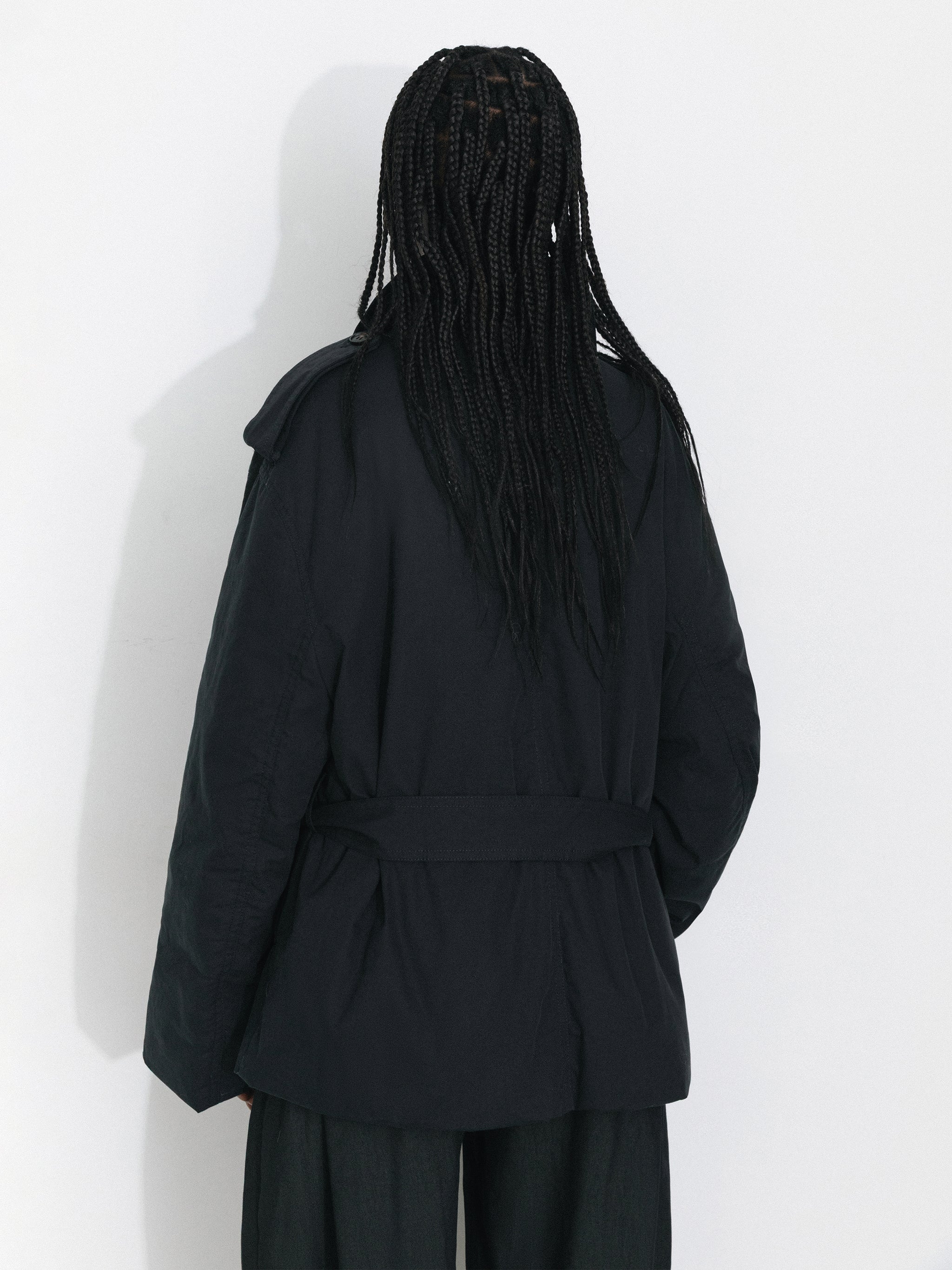 Dark Oversized Waist-Cinched Down Coat-12