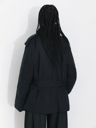 Dark Oversized Waist-Cinched Down Coat