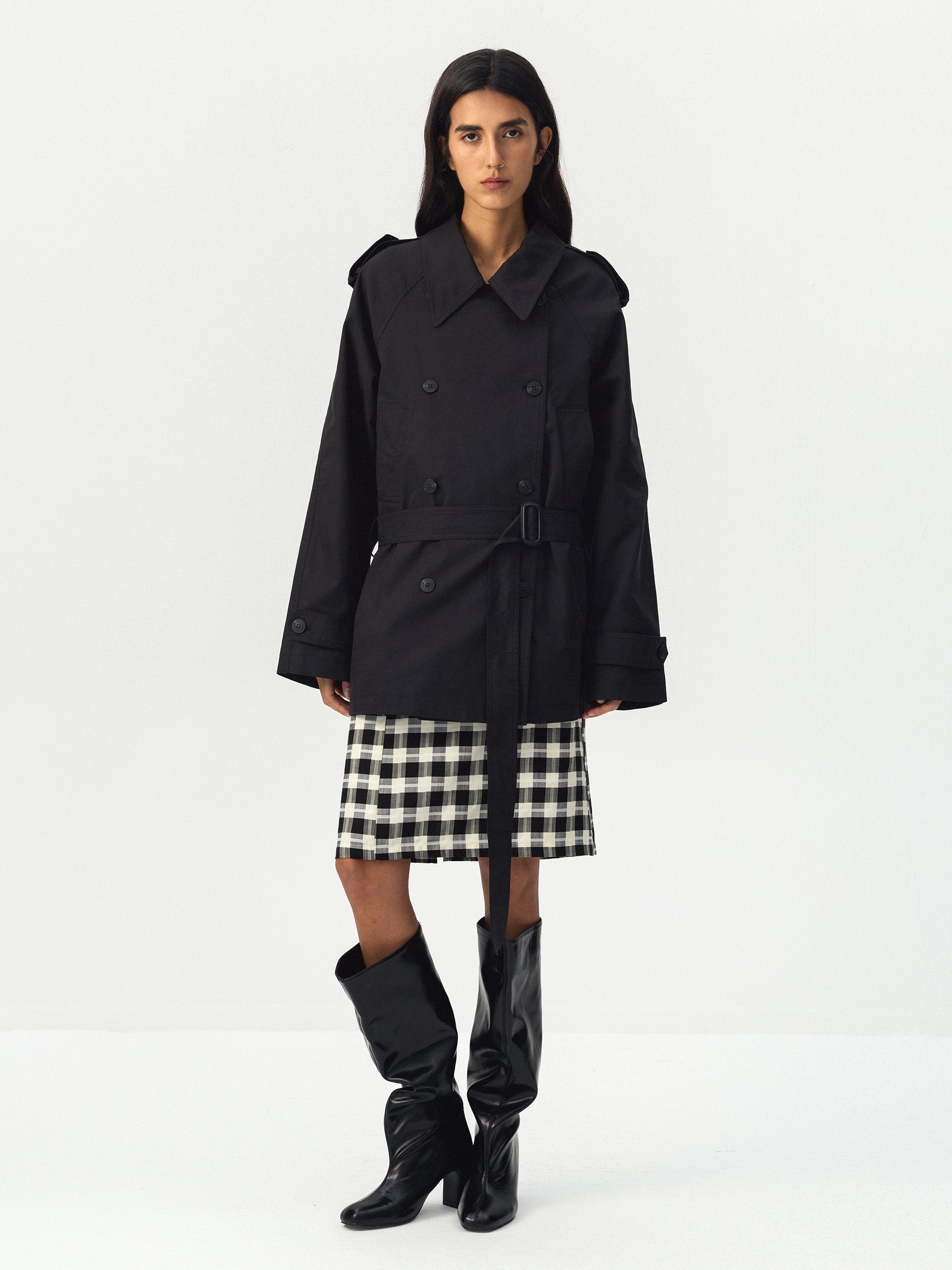 CUBIC Belted Double-Breasted Trench Jacket-12