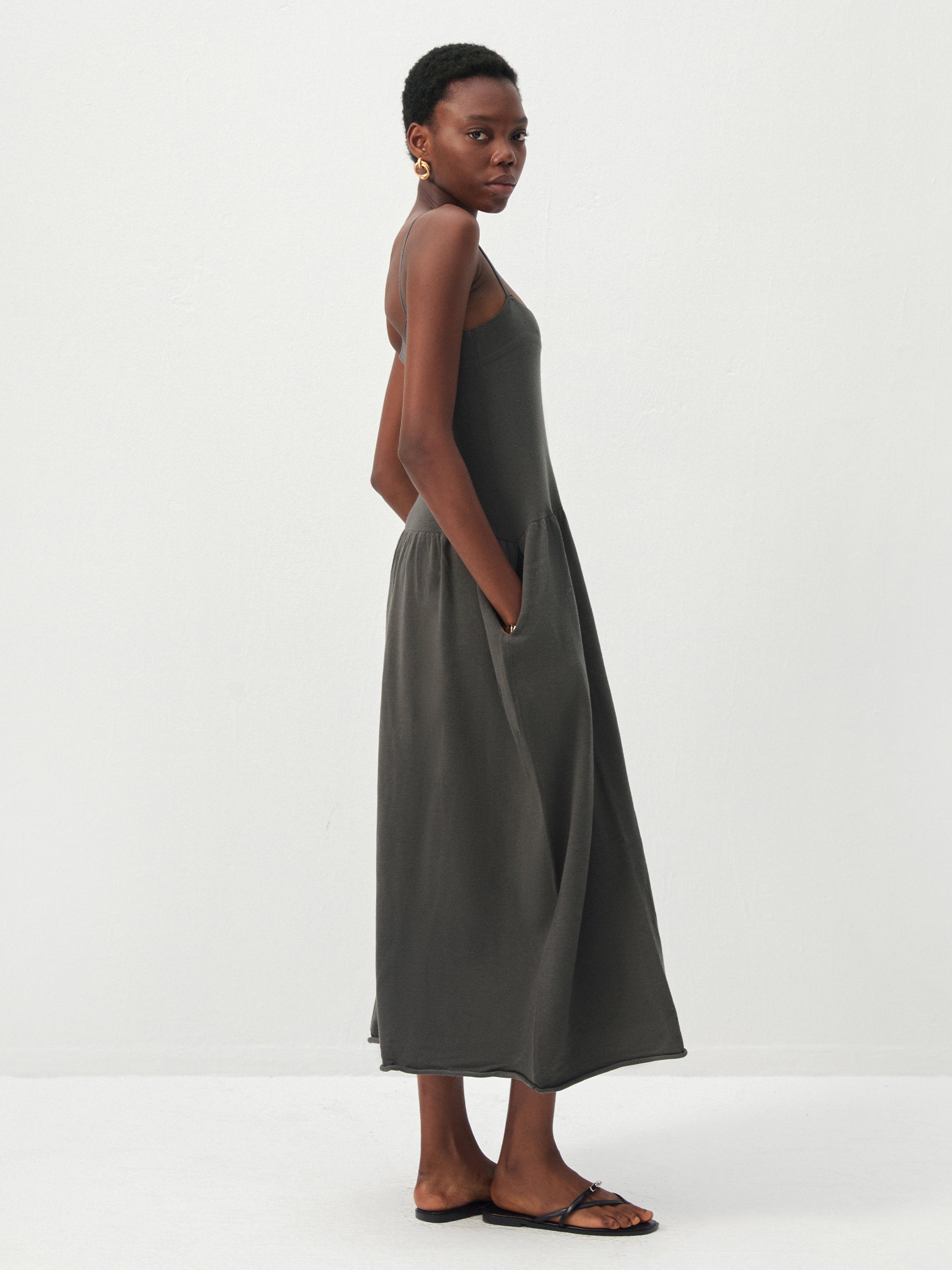 CUBIC Lyocell-Wool Blend Drop-Waist Midi Dress-12