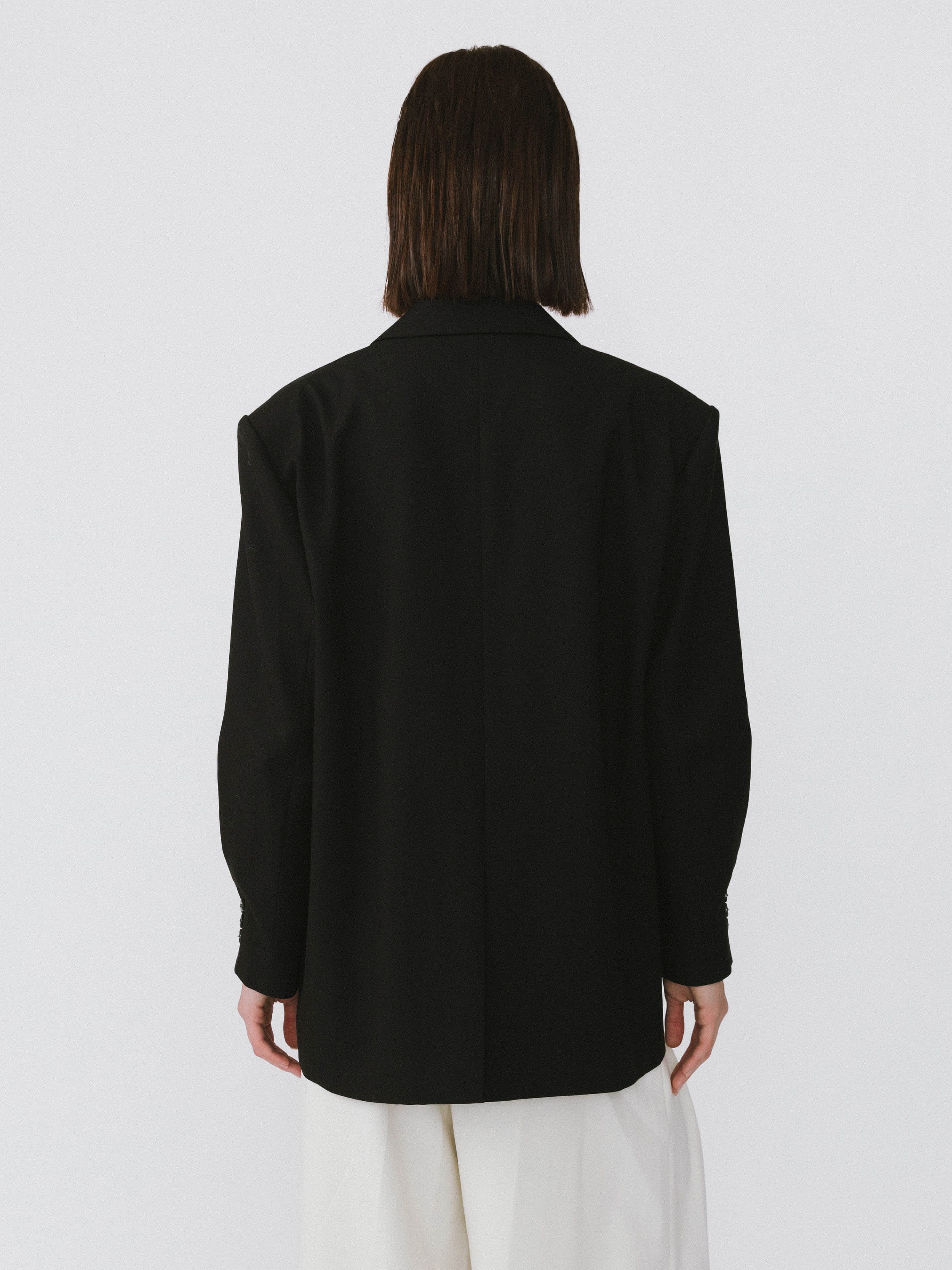Oversized Shoulder Single Breasted Blazer with Wool Blend-13