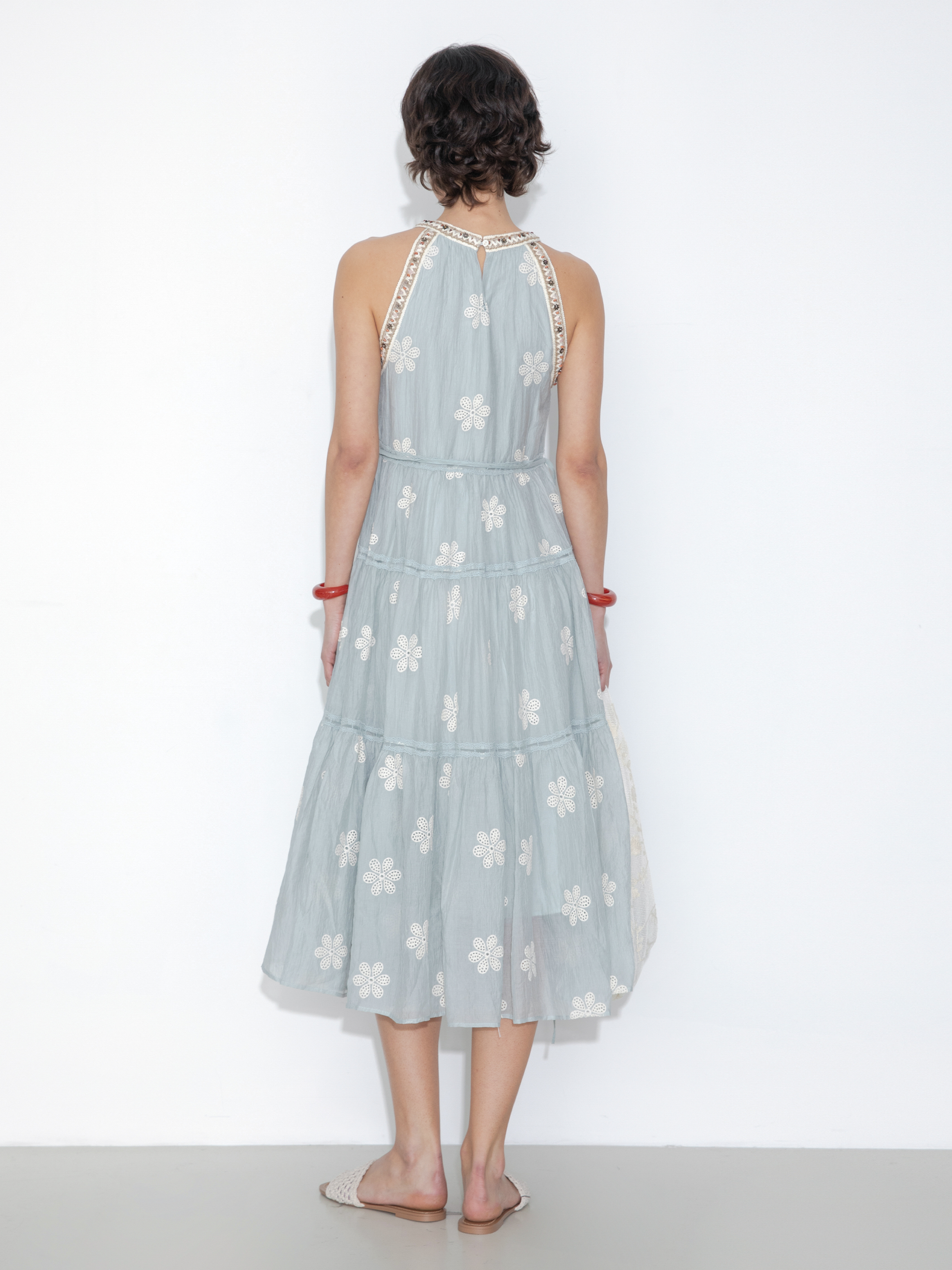 A-Line Halter Round-Neck Embroidered Maxi Dress-12