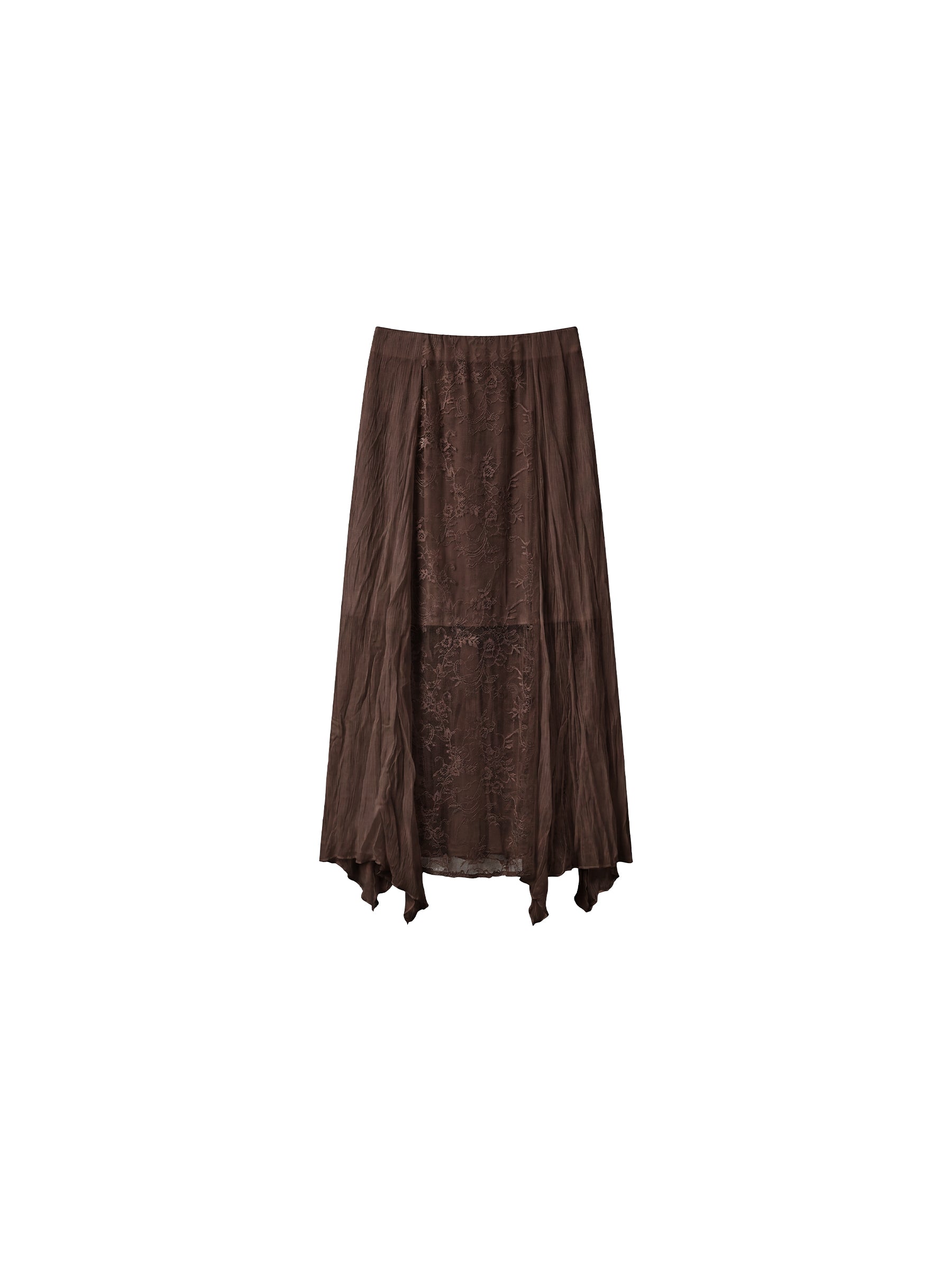 CUBIC Lace-Overlay Asymmetrical Sheer Midi Skirt-12