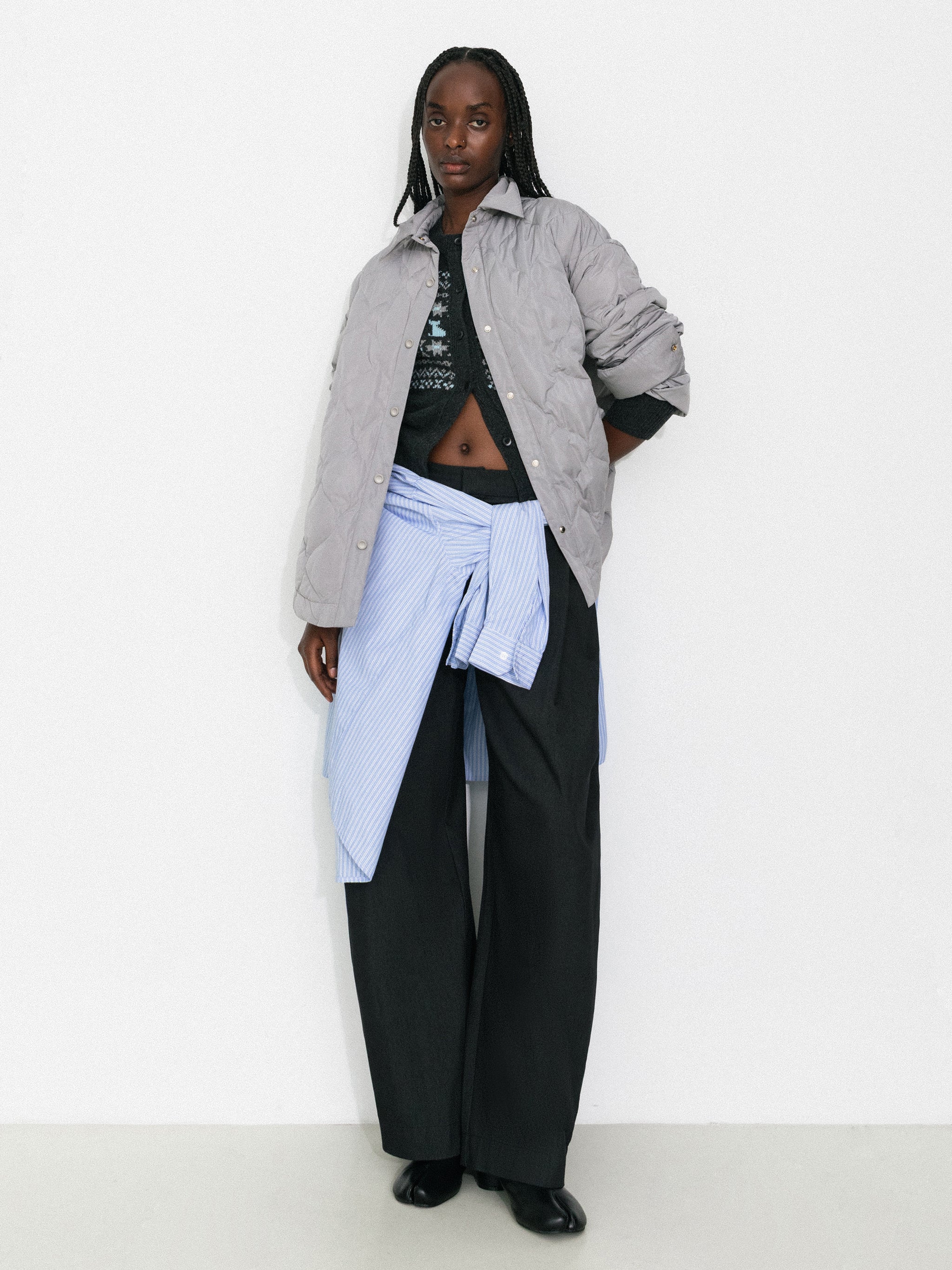 Button-Front Shirt Collar Loose-Fit Down Jacket-12