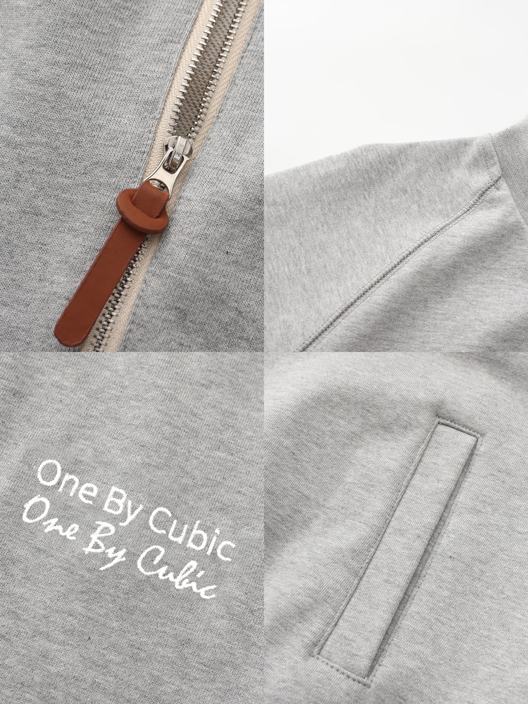 ONE BY CUBIC Collared Half-Zip Embroidered 100% Cotton Sweatshirt-19
