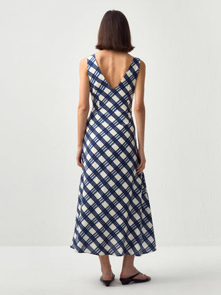 Plaid V-Neck Sleeveless Maxi Dress