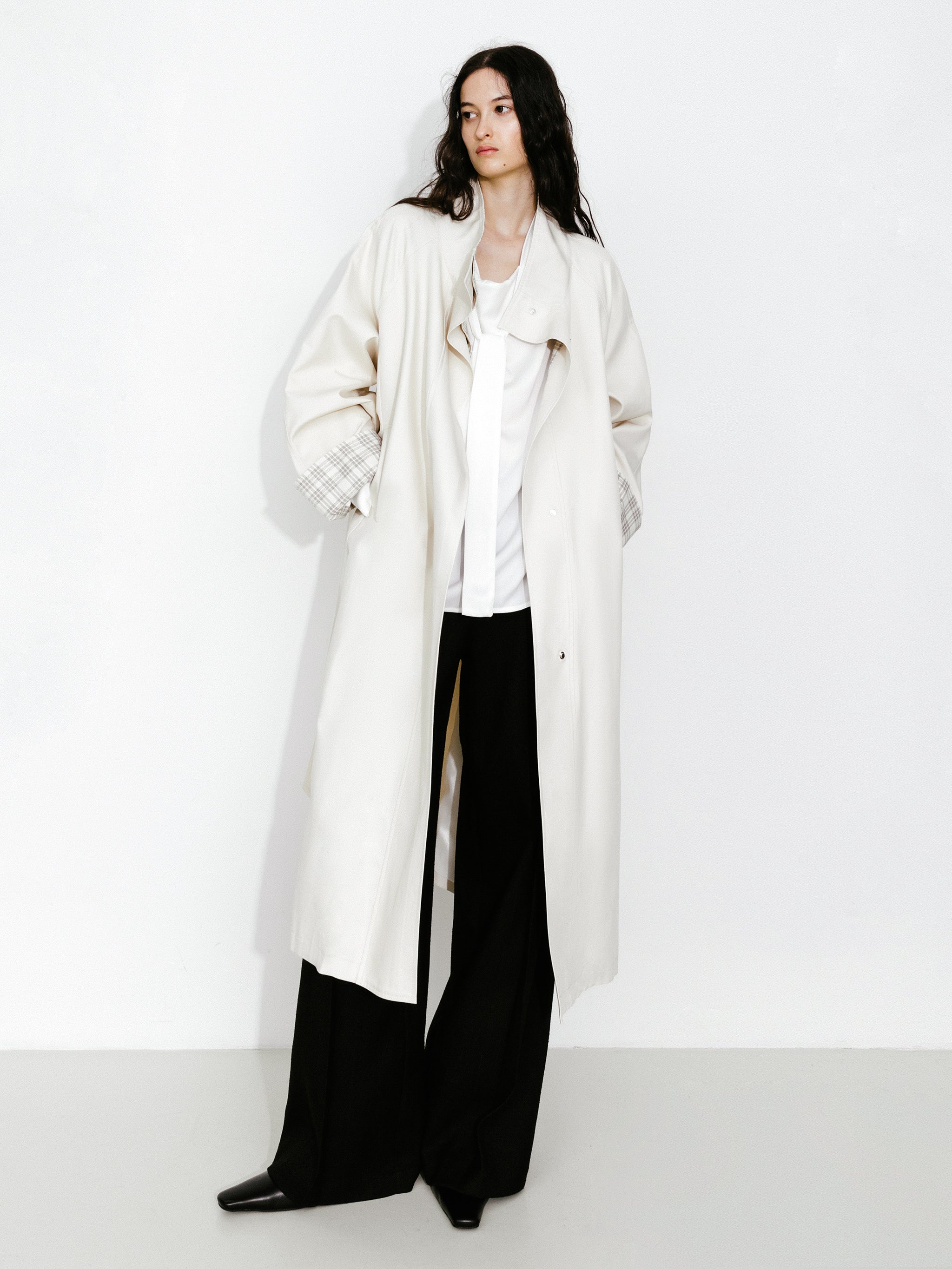 Funnel Neck Colorblock Cuff Trench Coat-11