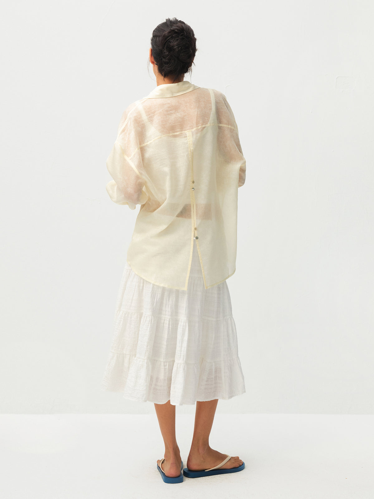 CUBIC Lyocell Oversized Sheer Button-Down Shirt-12
