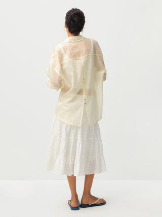 CUBIC Lyocell Oversized Sheer Button-Down Shirt